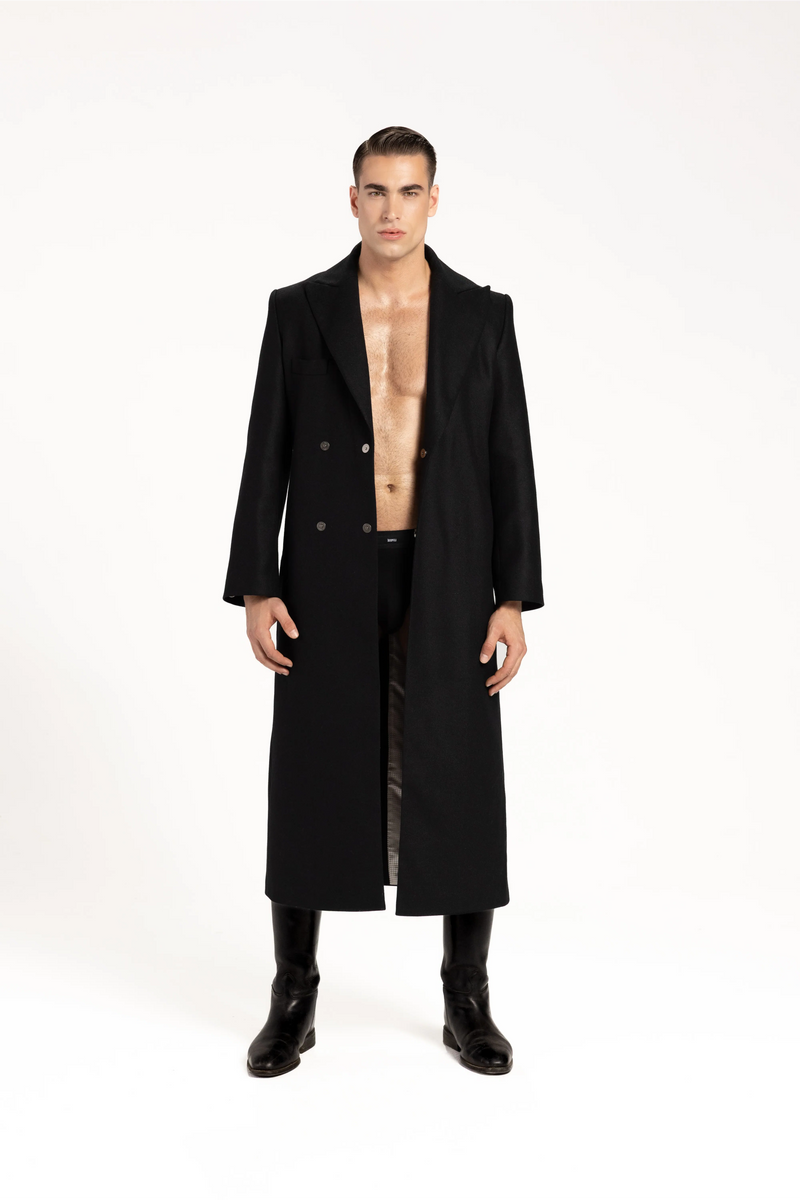 Płaszcz męski maxi z wełny i kaszmiru