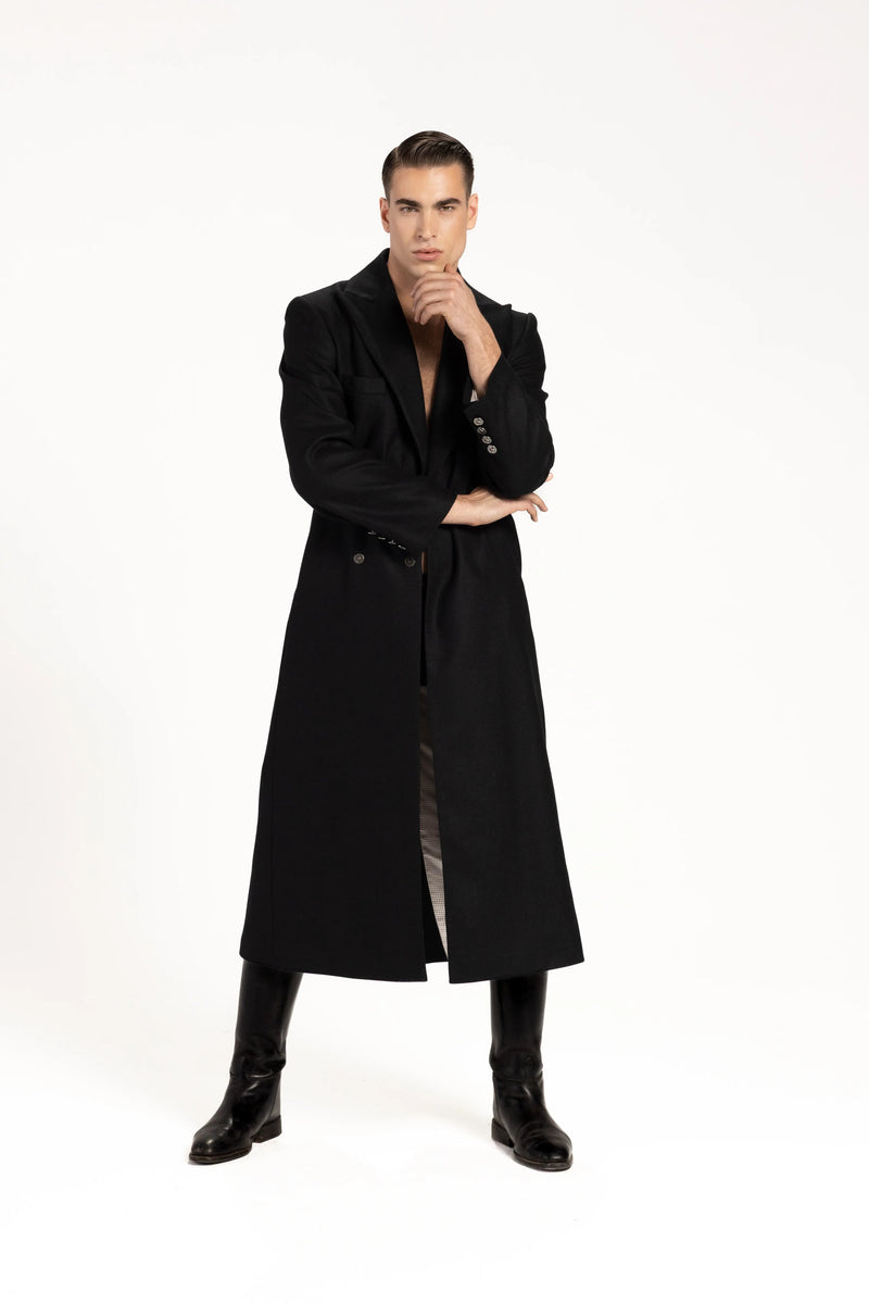 Płaszcz męski maxi z wełny i kaszmiru