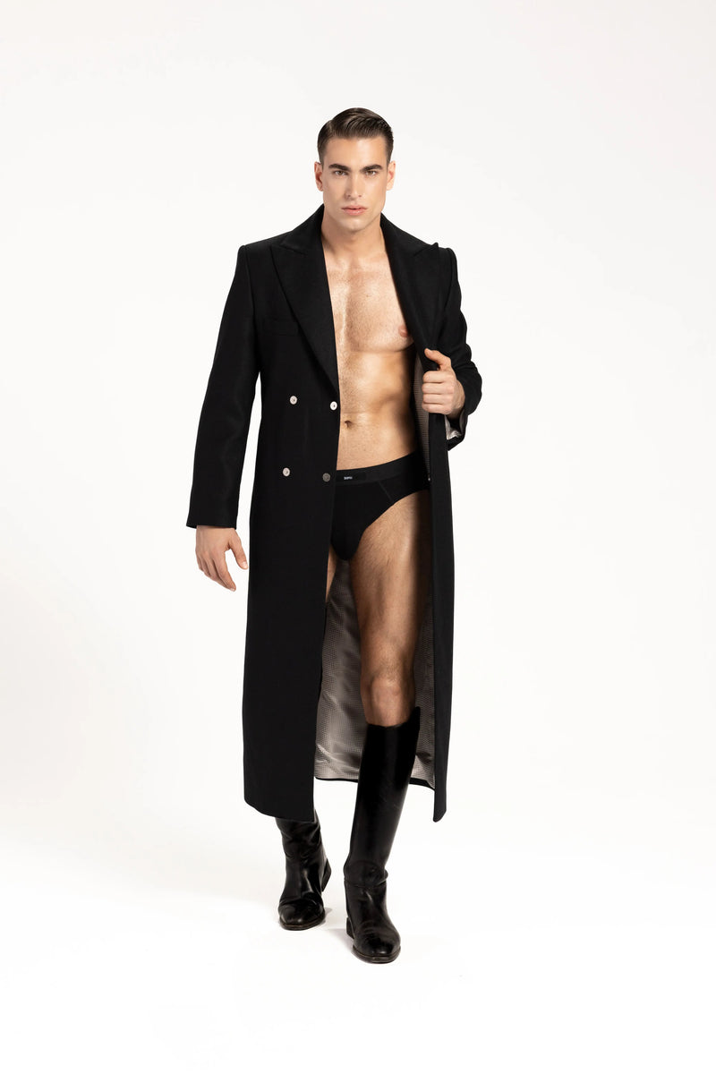 Płaszcz męski maxi z wełny i kaszmiru