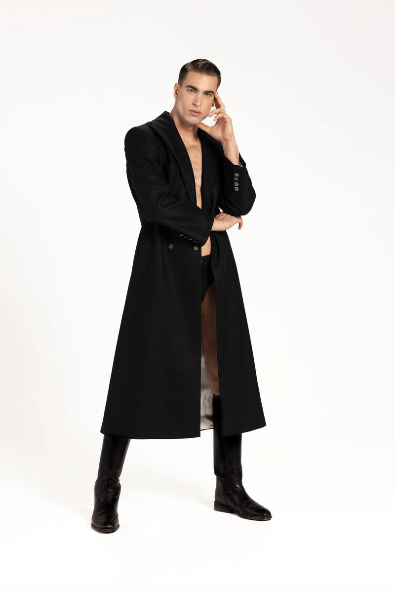 Płaszcz męski maxi z wełny i kaszmiru