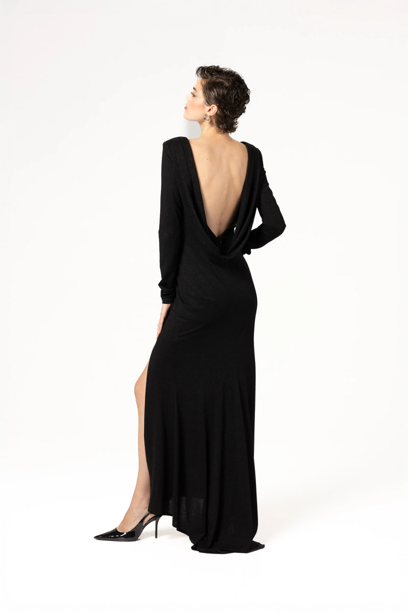 Suknia maxi z diamentowej dzianiny z trenem