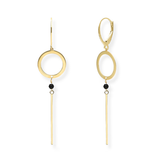 Boucles d’oreilles pendantes avec barre et pierre noire (argent doré)