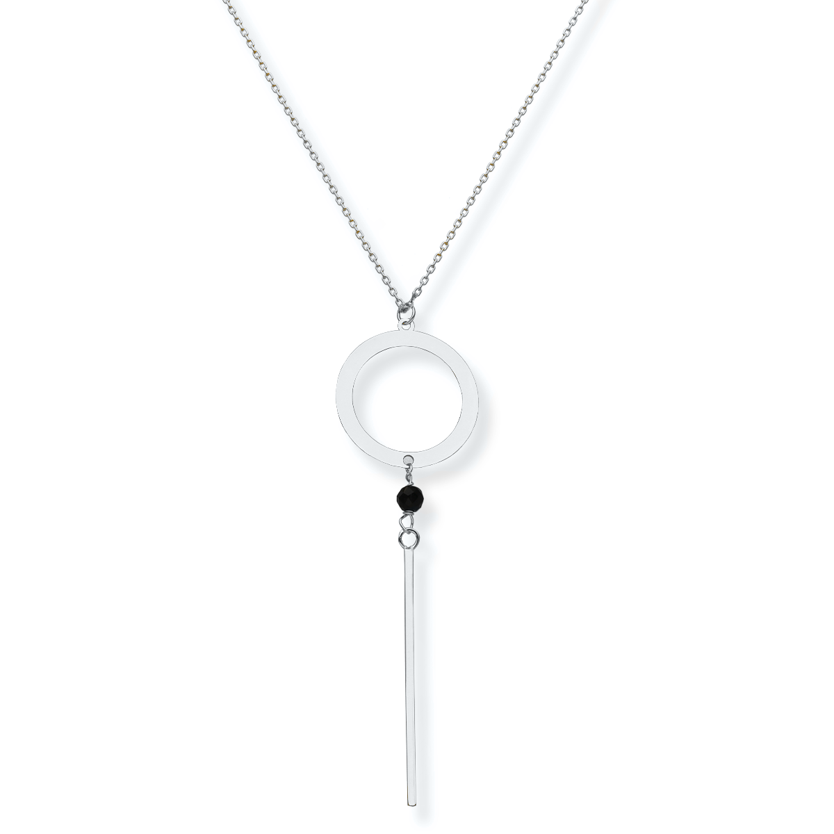 Halskette mit Stab und schwarzem Stein (Silber)