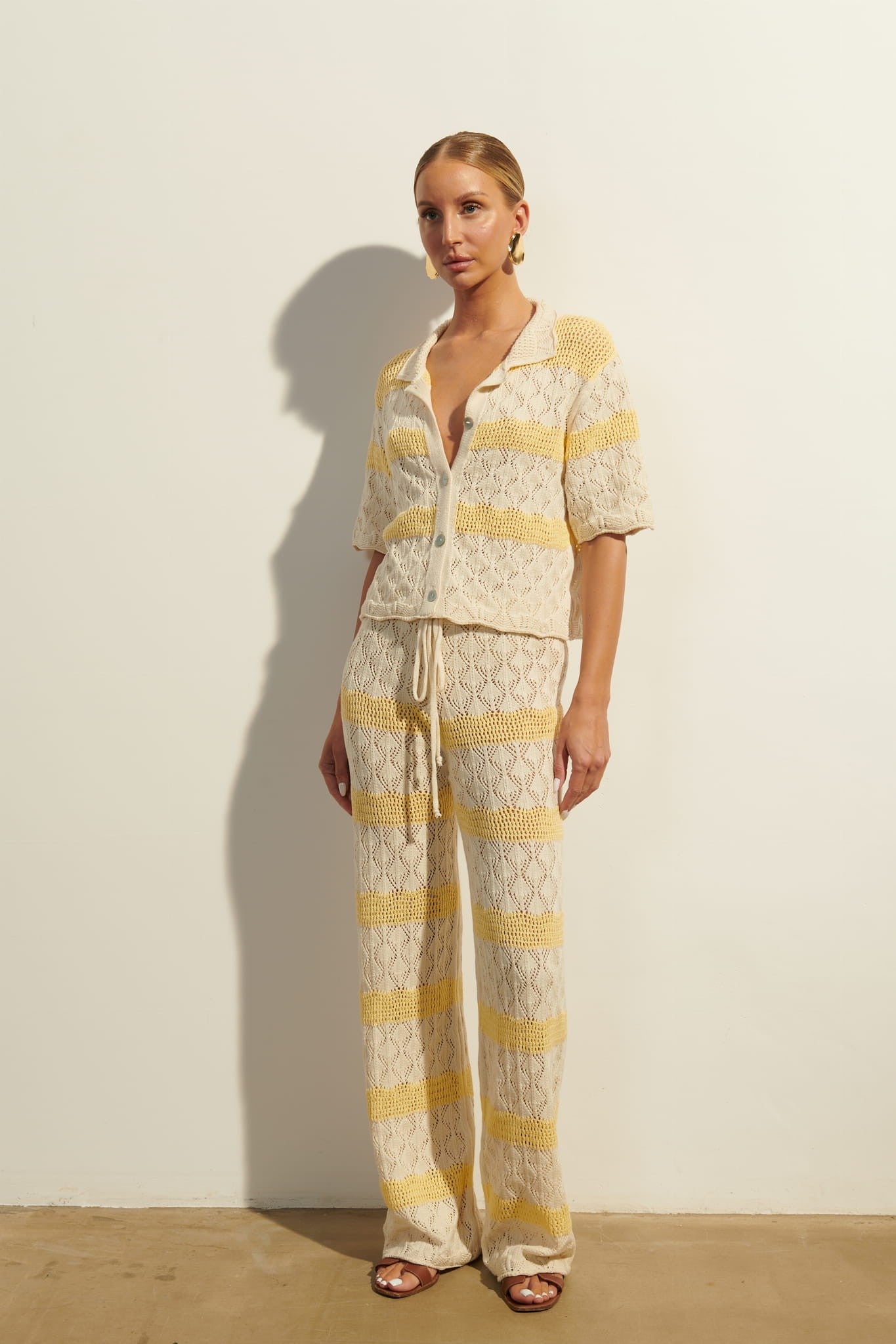 Cream with yellow Via pants image 1