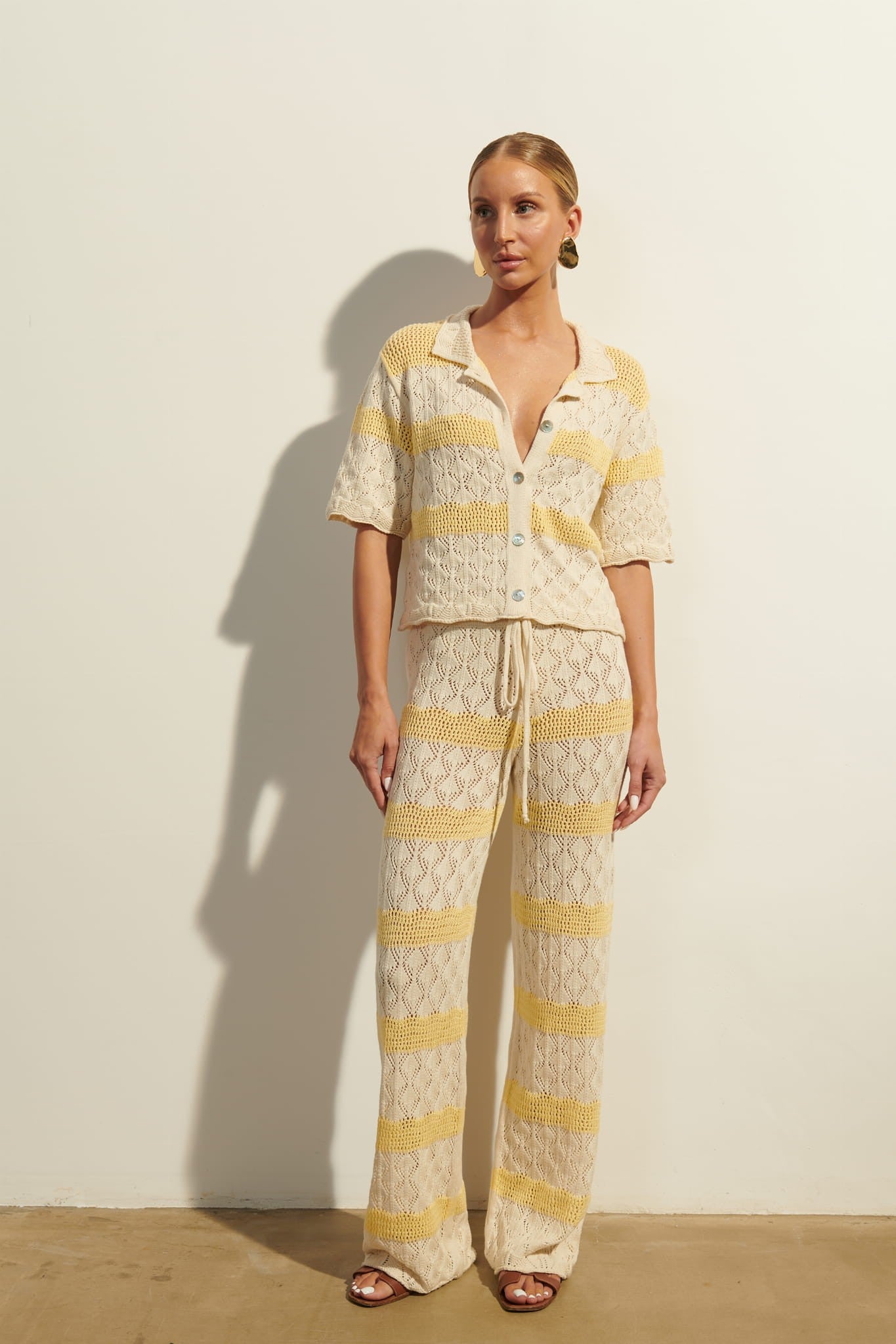 Cream with yellow Via pants image 2