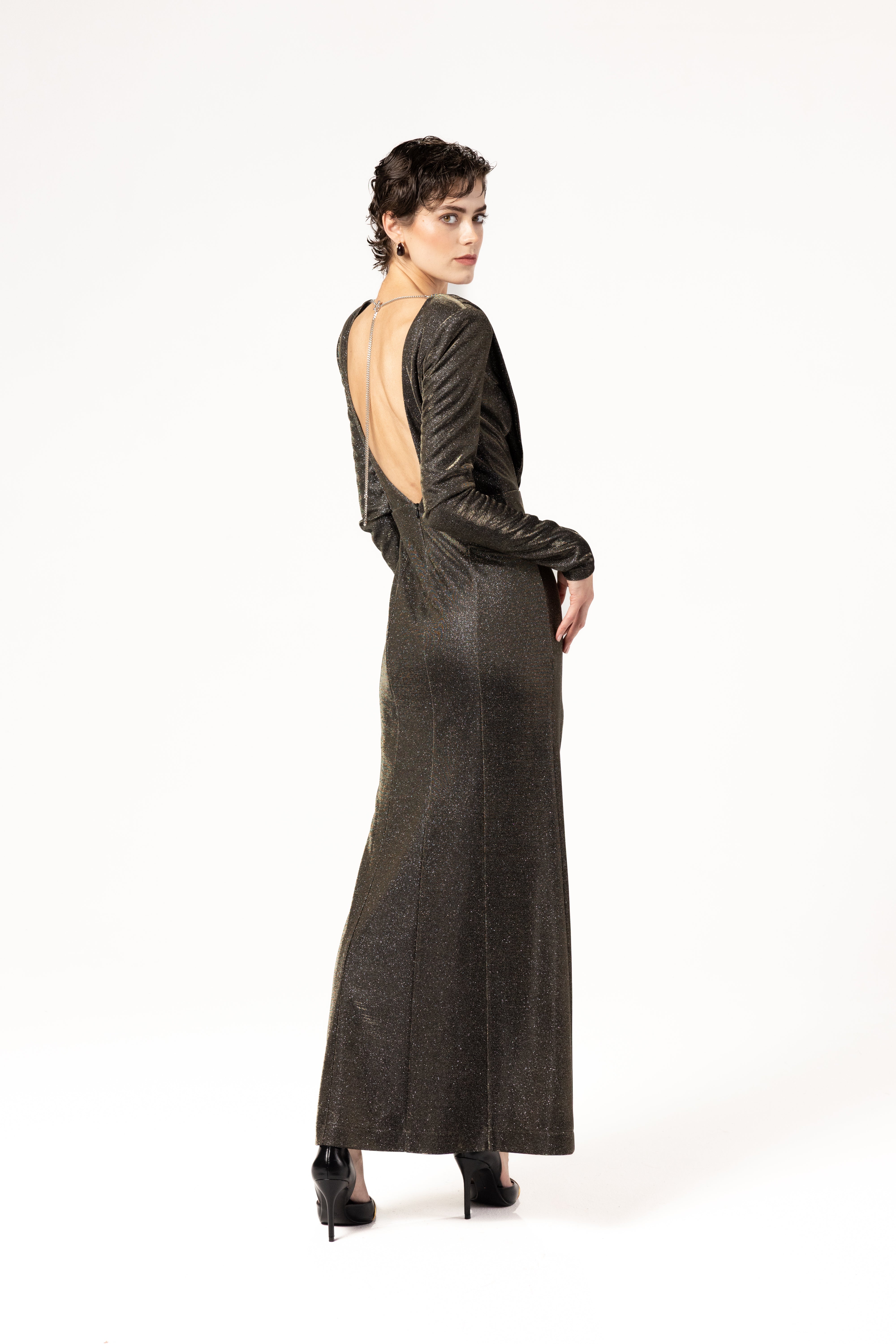 금색과 은색이 조화된 투톤 원단 행사용 드레스