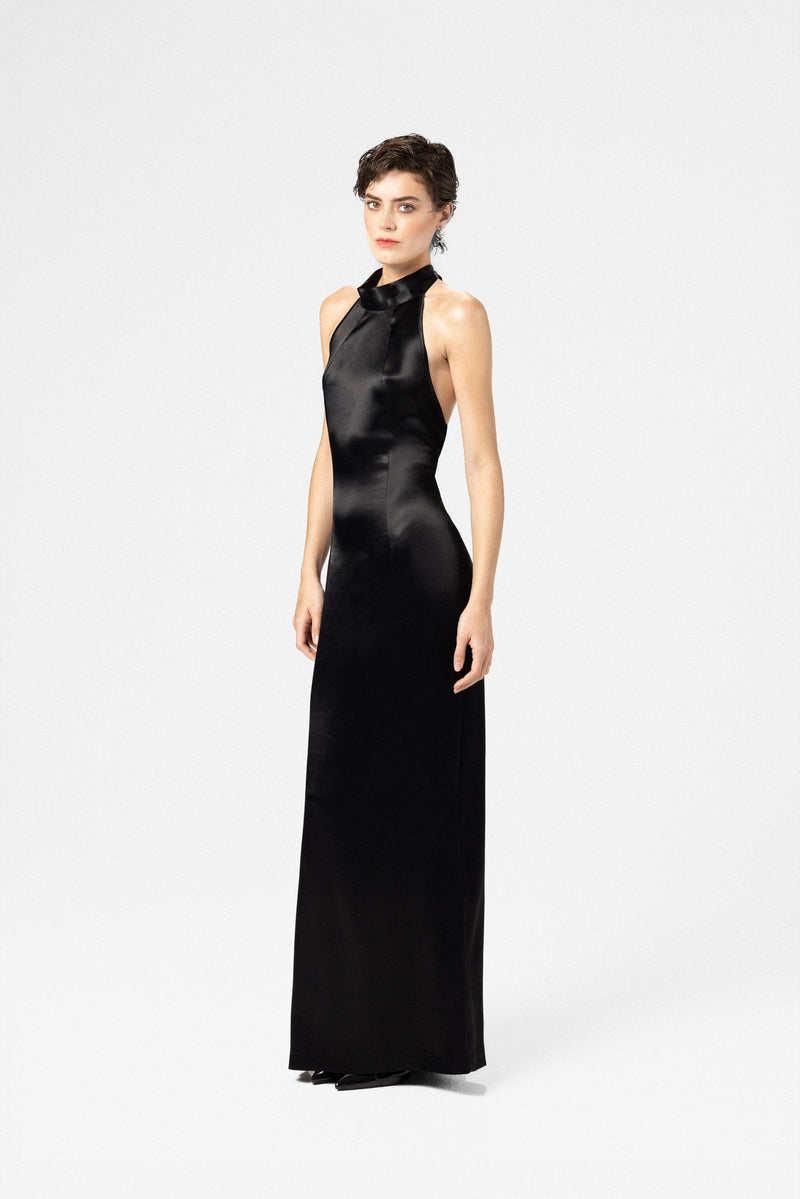 Maxikleid aus Satin-Viskose mit offenem Rücken