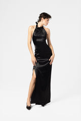 Maxi dress in satin viscose with open back