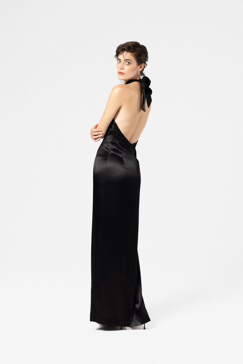 Maxi dress in satin viscose with open back