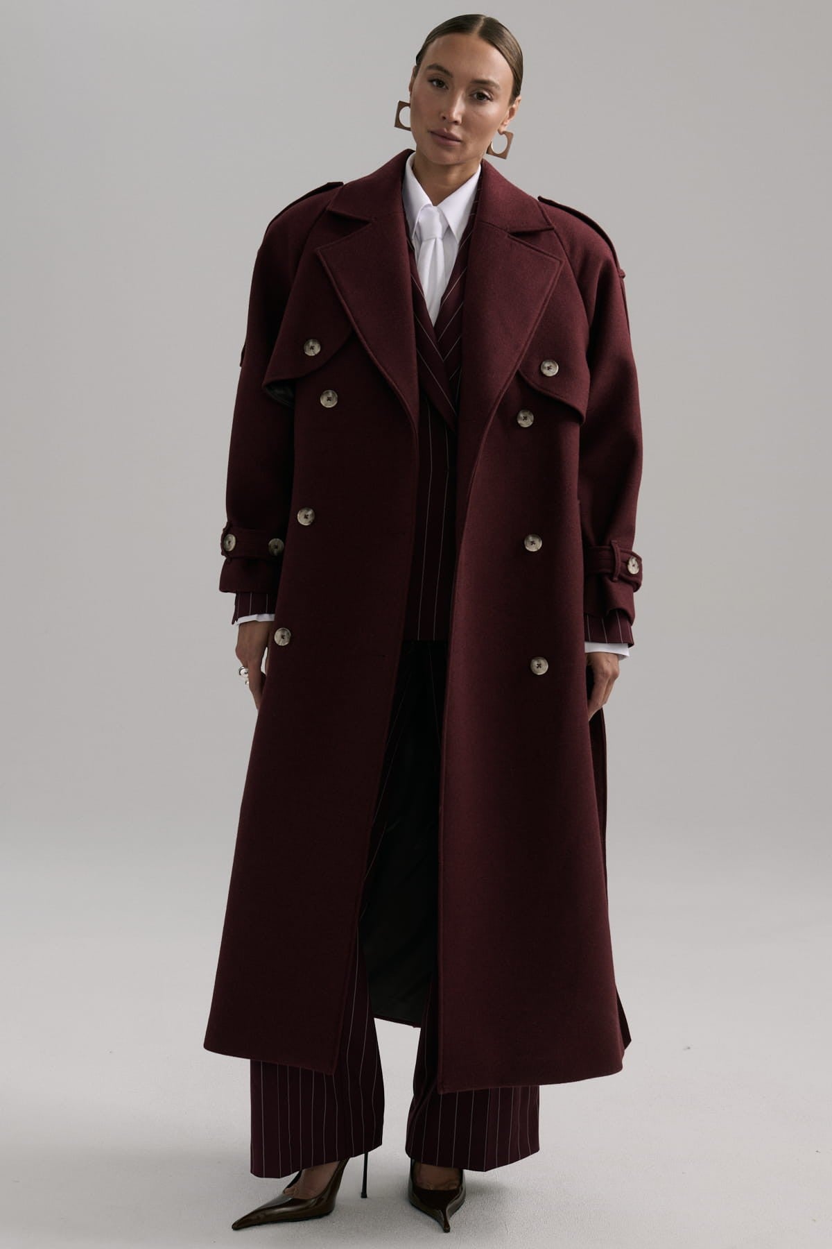 Burgundy Over tied coat image 2
