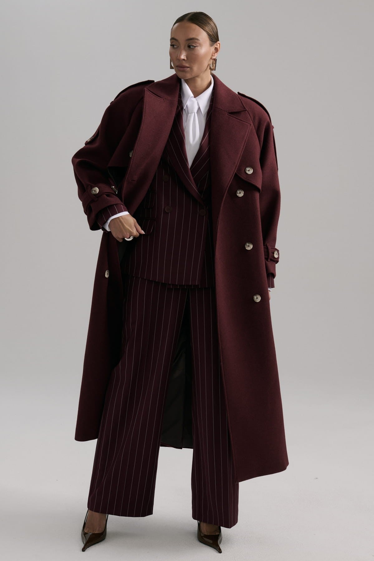 Burgundy Over tied coat image 4