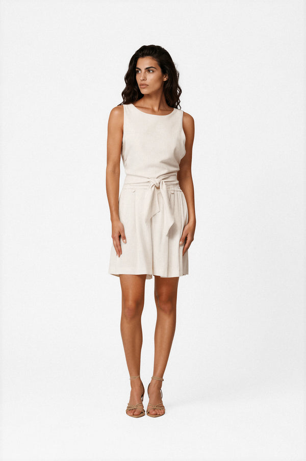 Linen open back top with tie