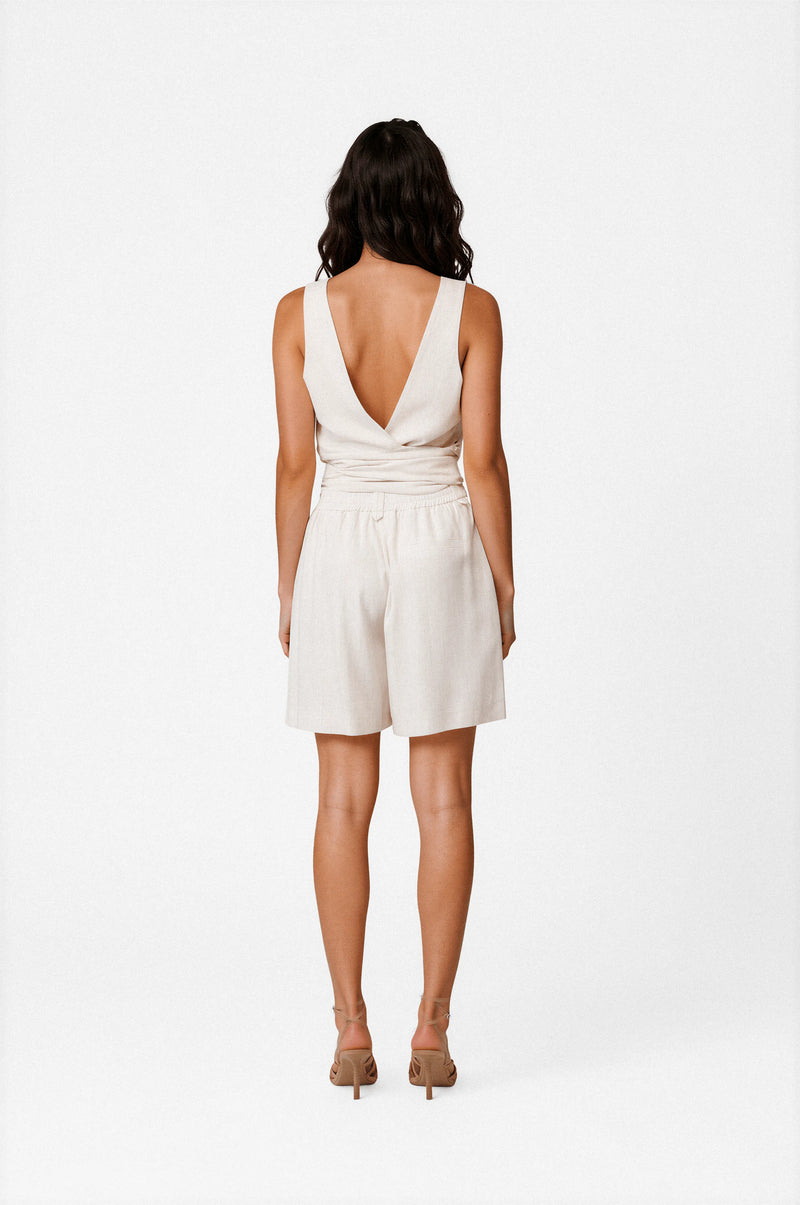 Linen open back top with tie