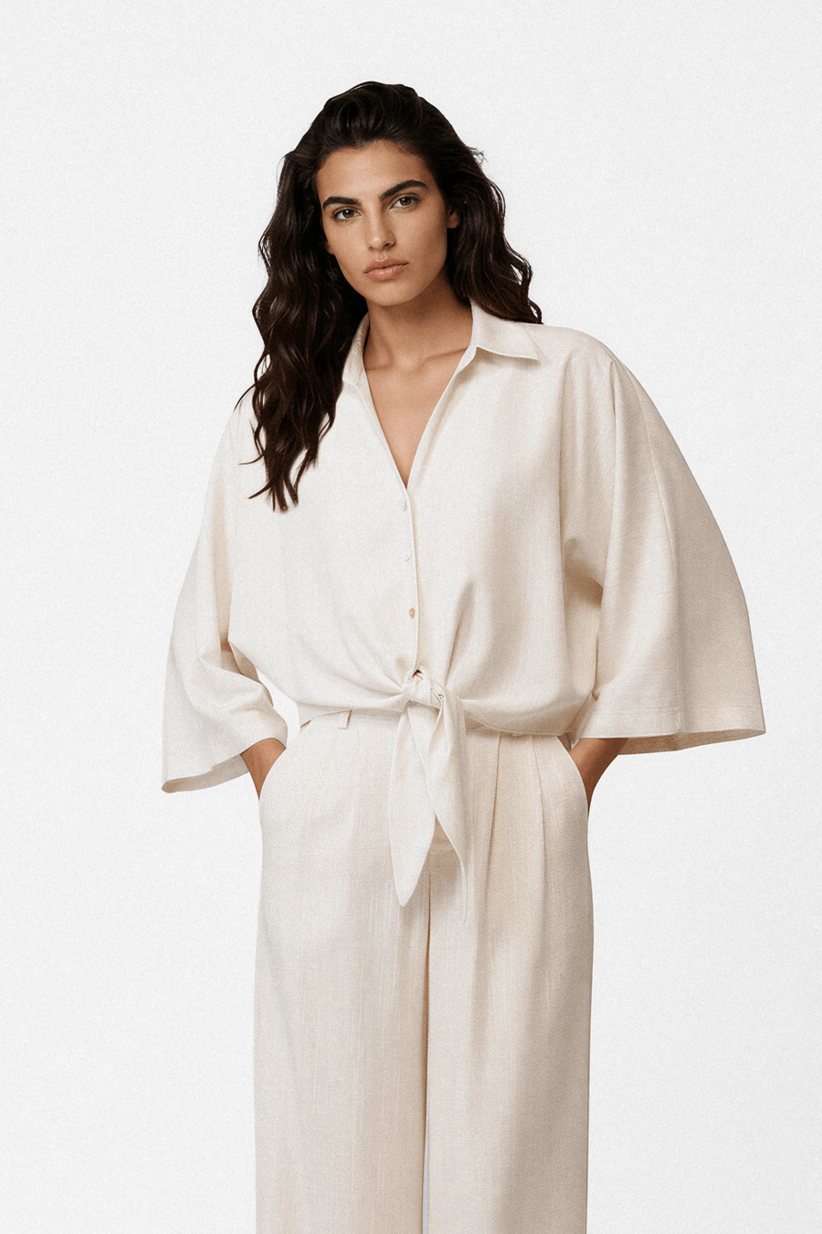 Short tie front linen shirt