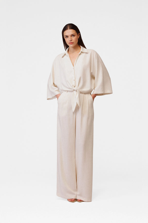 Camisa corta de lino con lazos