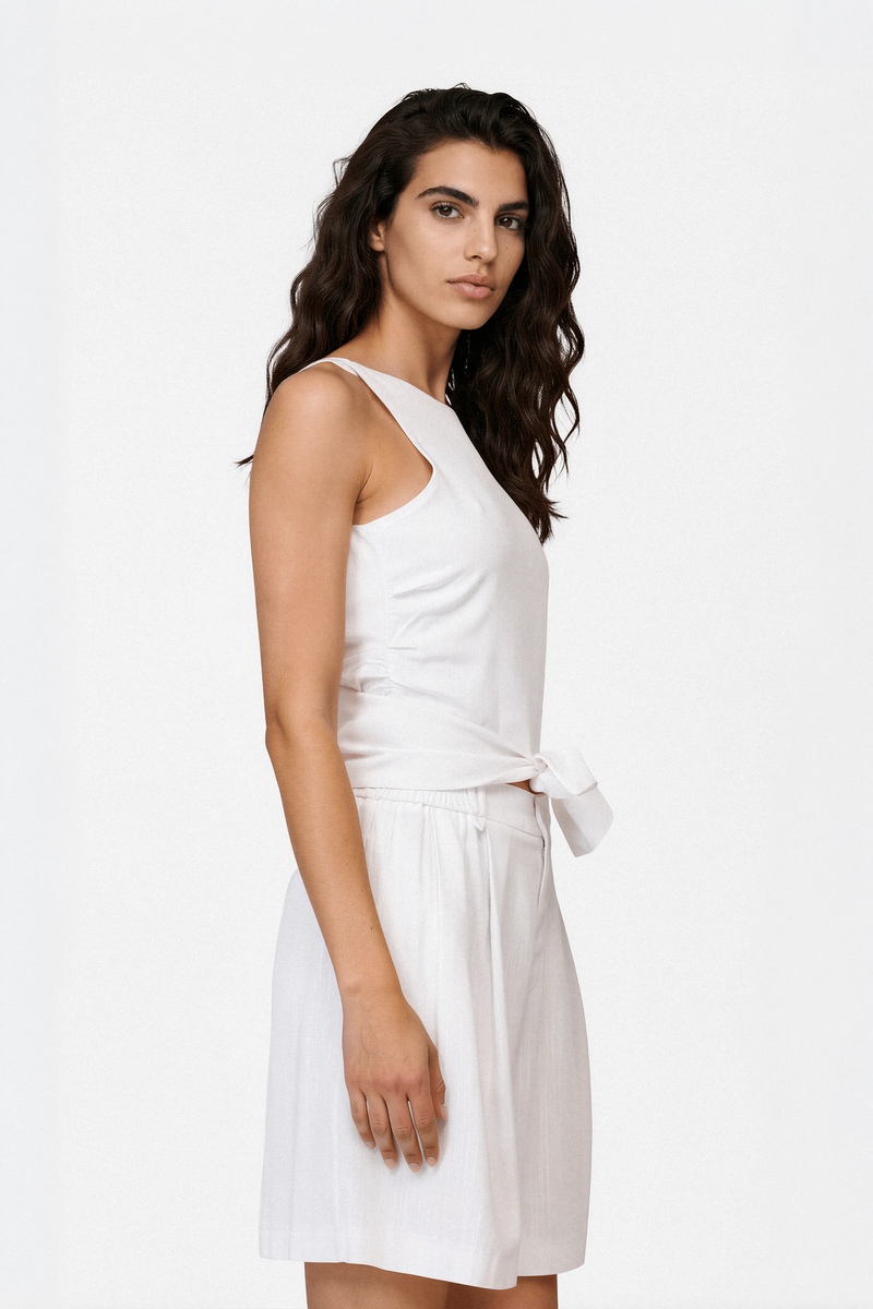 Linen open back top with tie