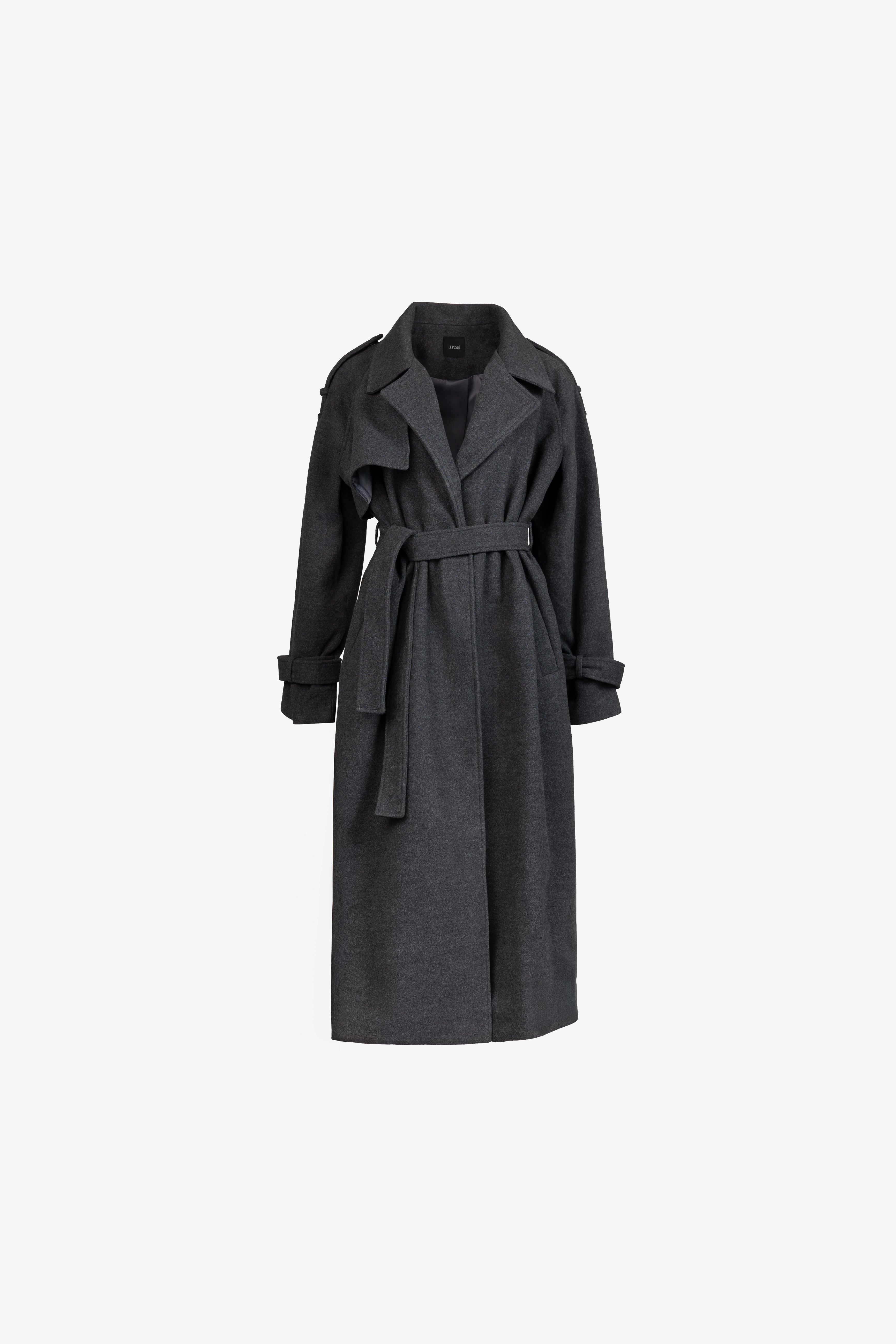 Pigeon wool maxi coat with tie