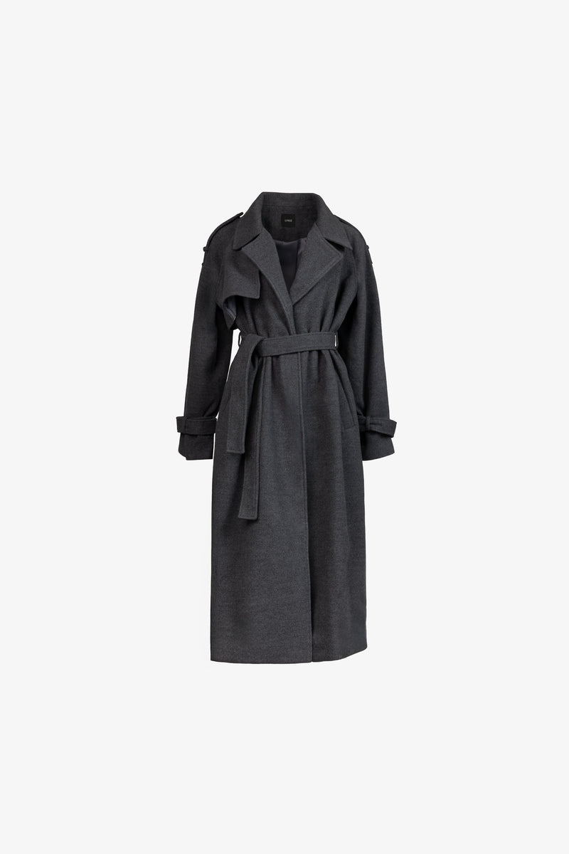 Pigeon wool maxi coat with tie