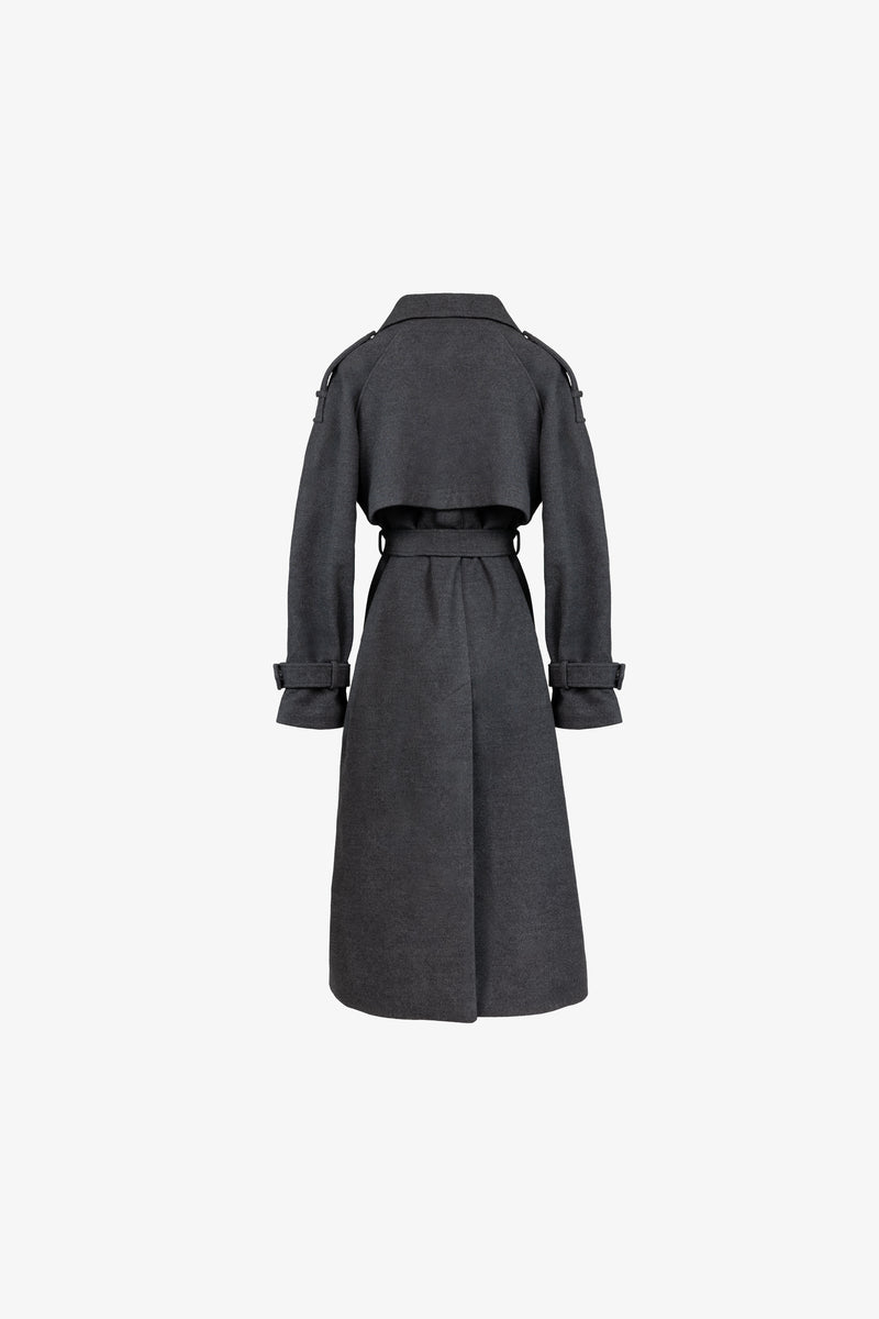 Pigeon wool maxi coat with tie