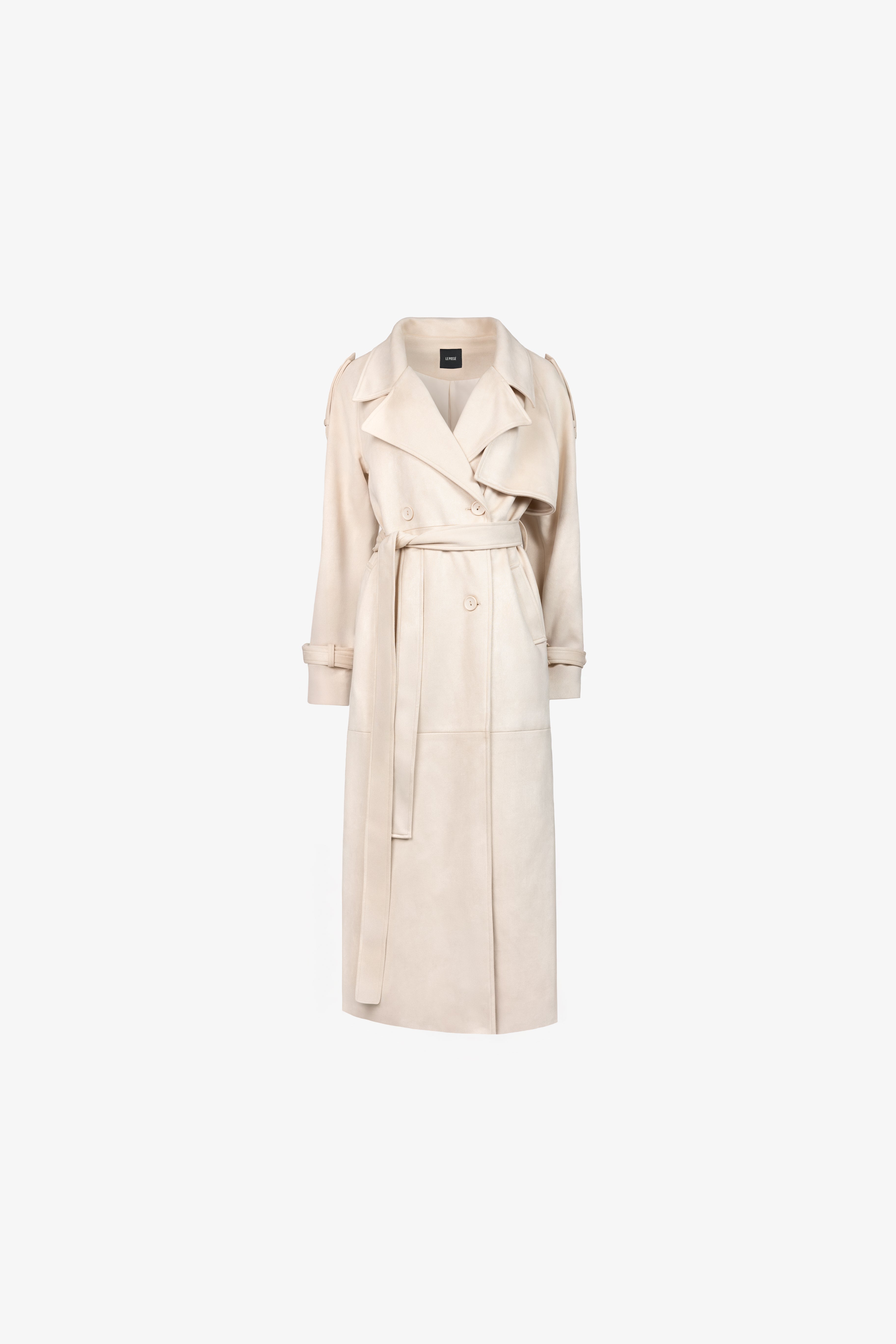 Manteau en coton daim et cuir beige clair