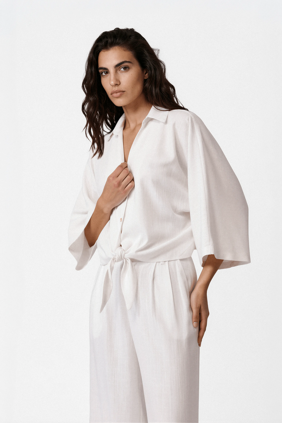 Short tie front linen shirt