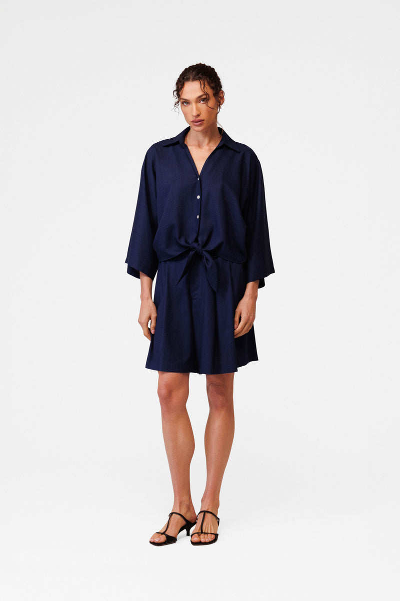 Short tie front linen shirt