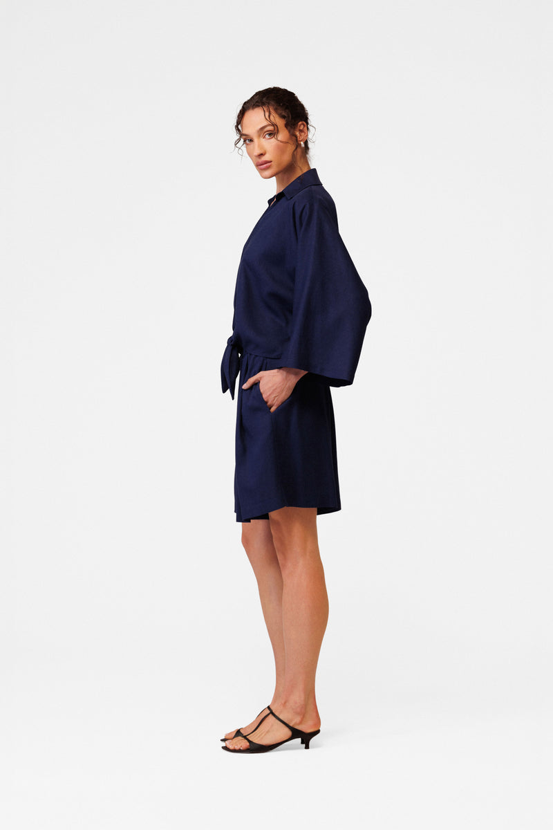 Short tie front linen shirt