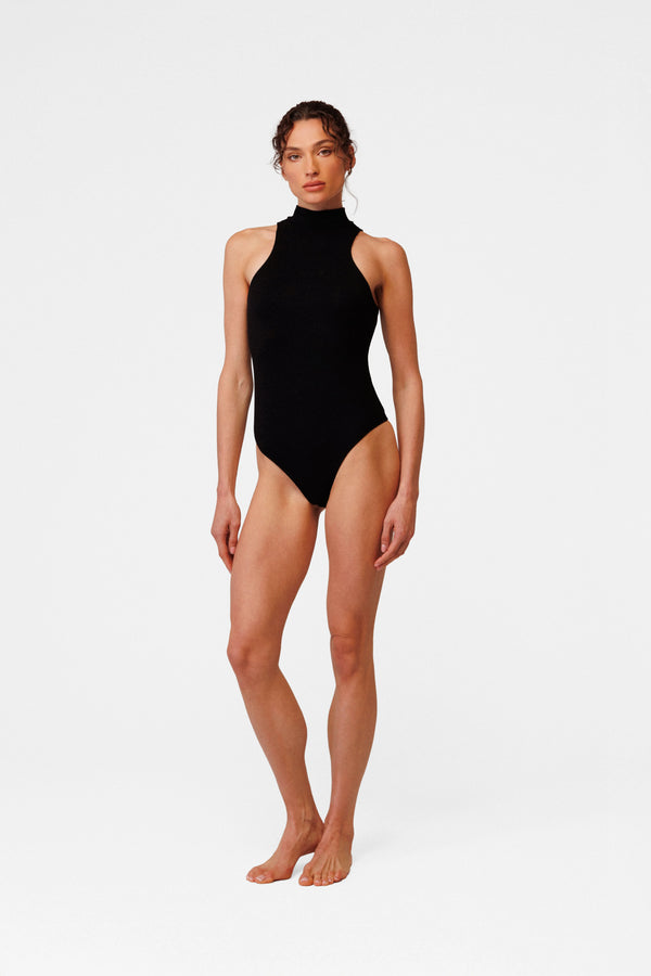 Cut out bodysuit with mock neck