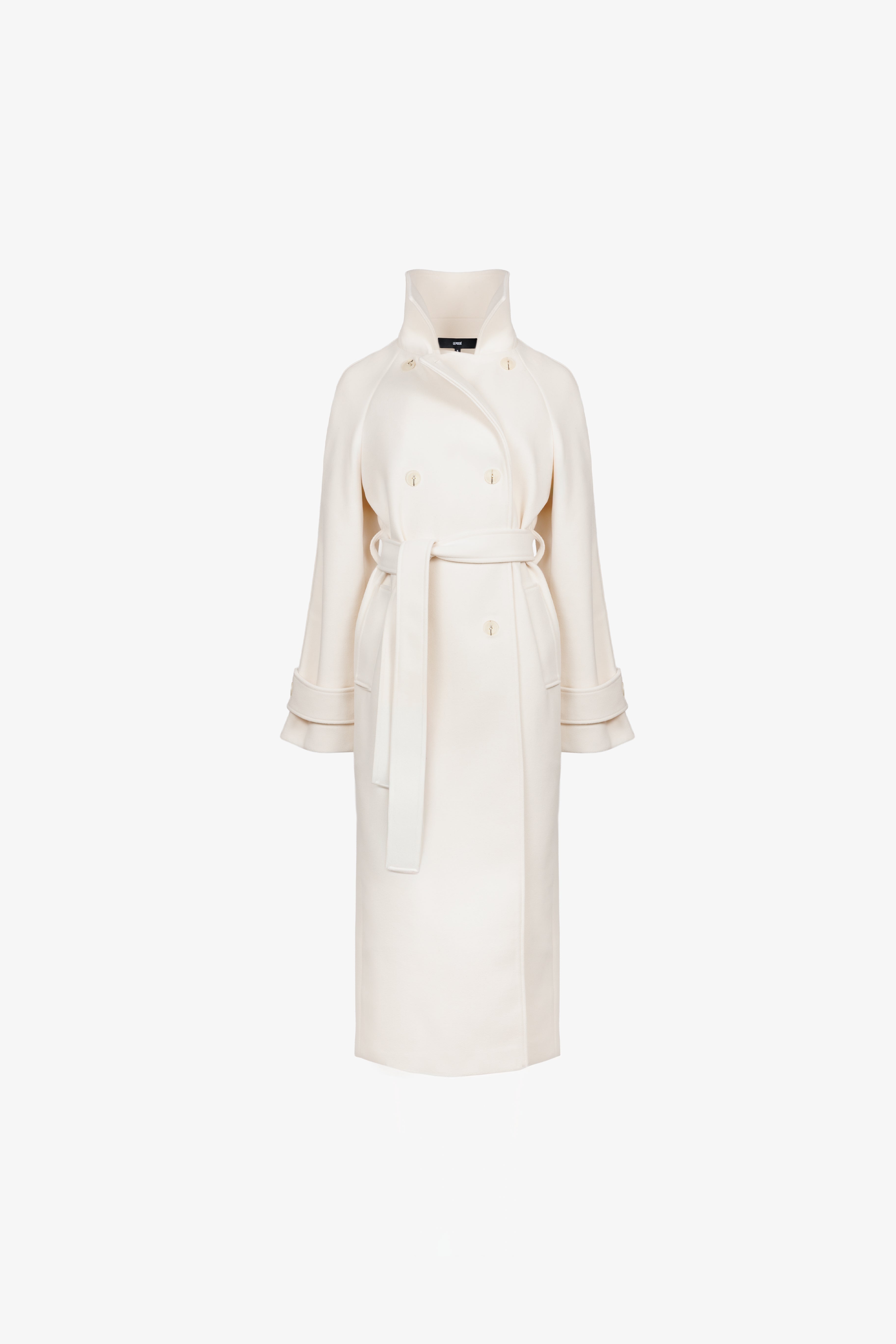 Płaszcz perłowy wełniany maxi z wiązaniem