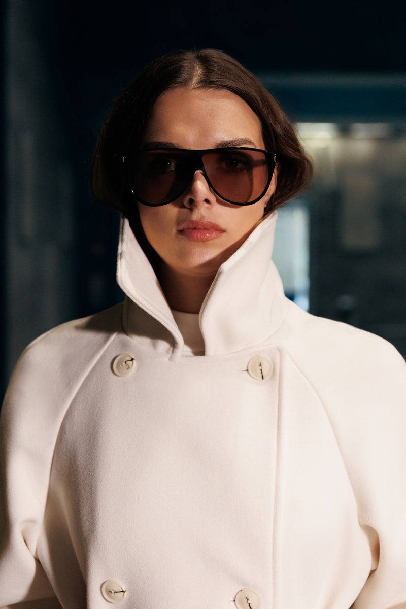 Płaszcz perłowy wełniany maxi z wiązaniem