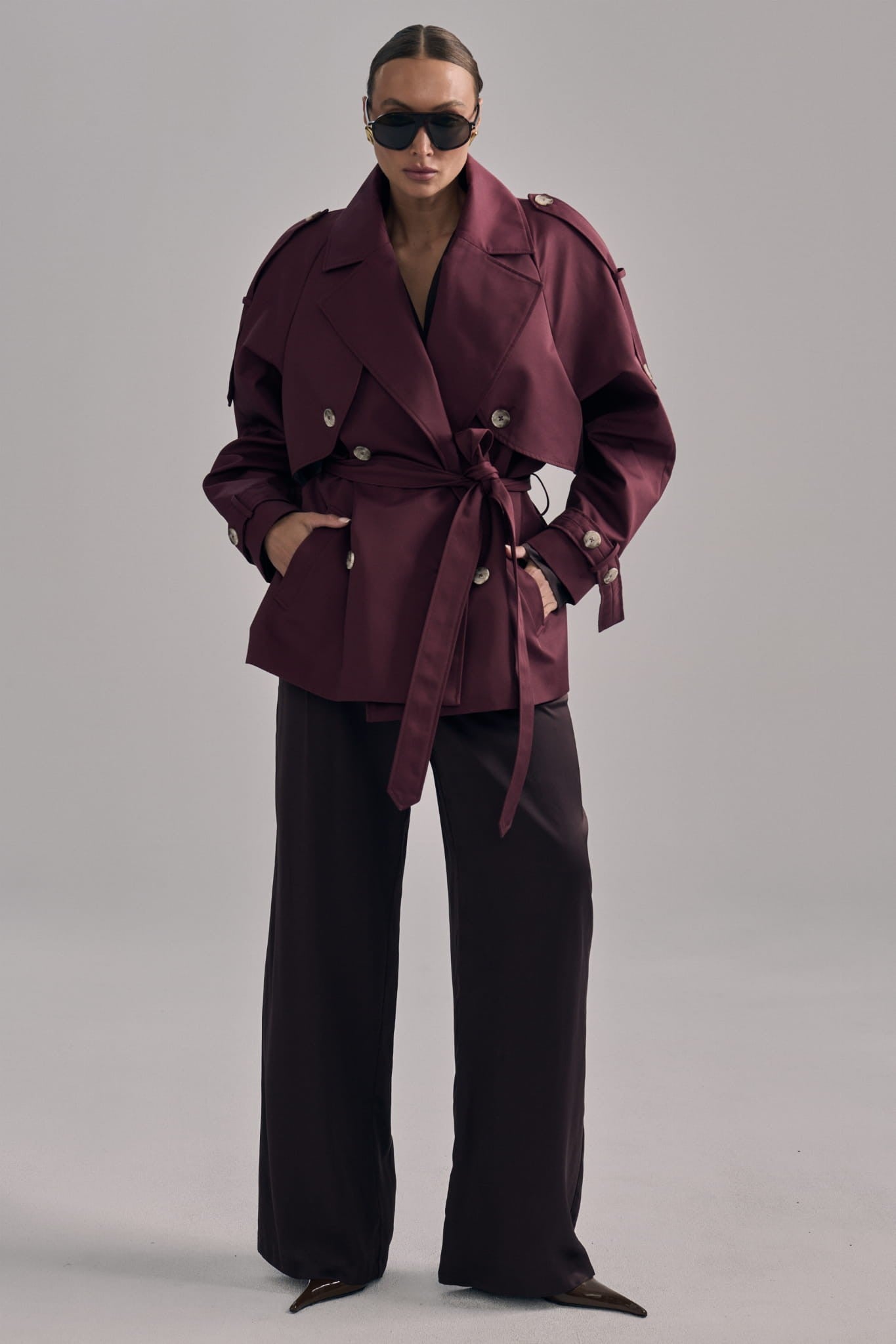 Burgundy Short trench coat Esme image 1