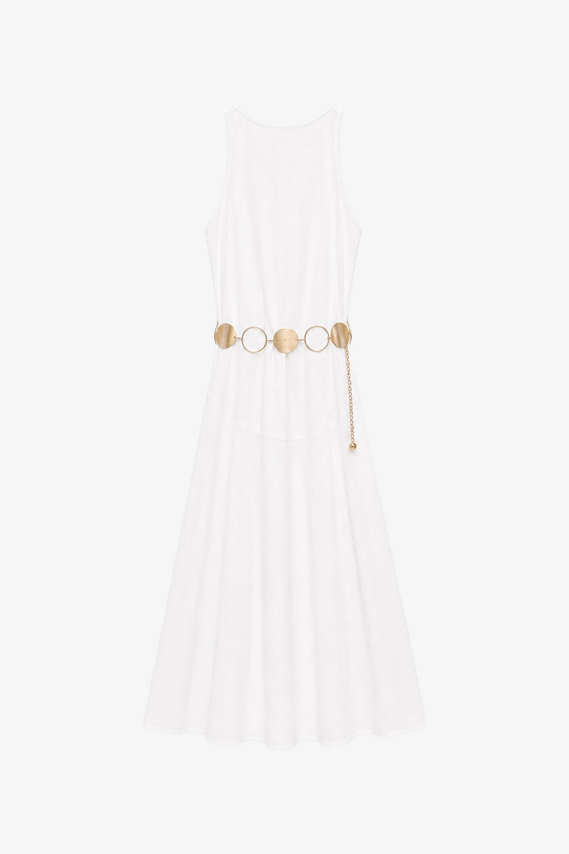Long dress with metal belt