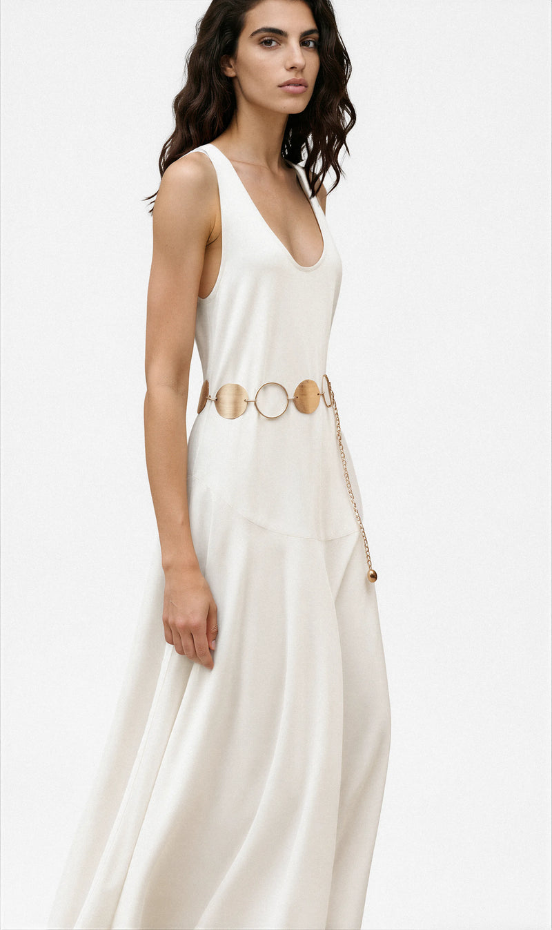 Long dress with metal belt