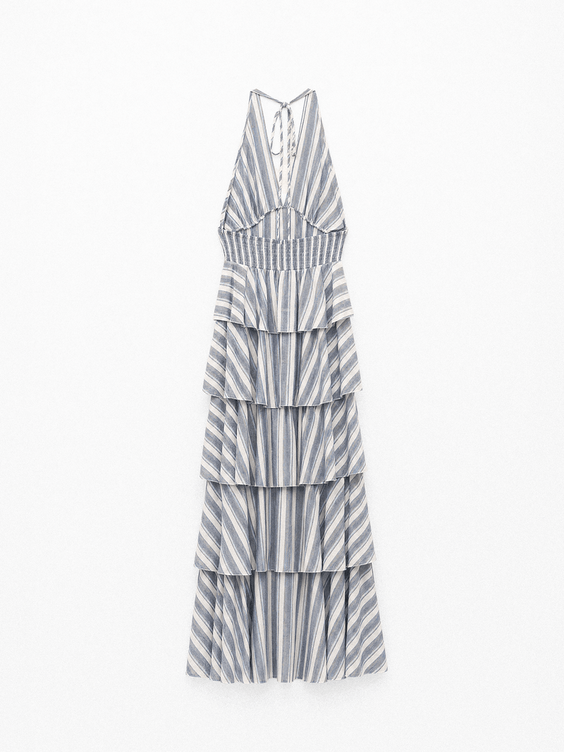 Striped halterneck maxi dress