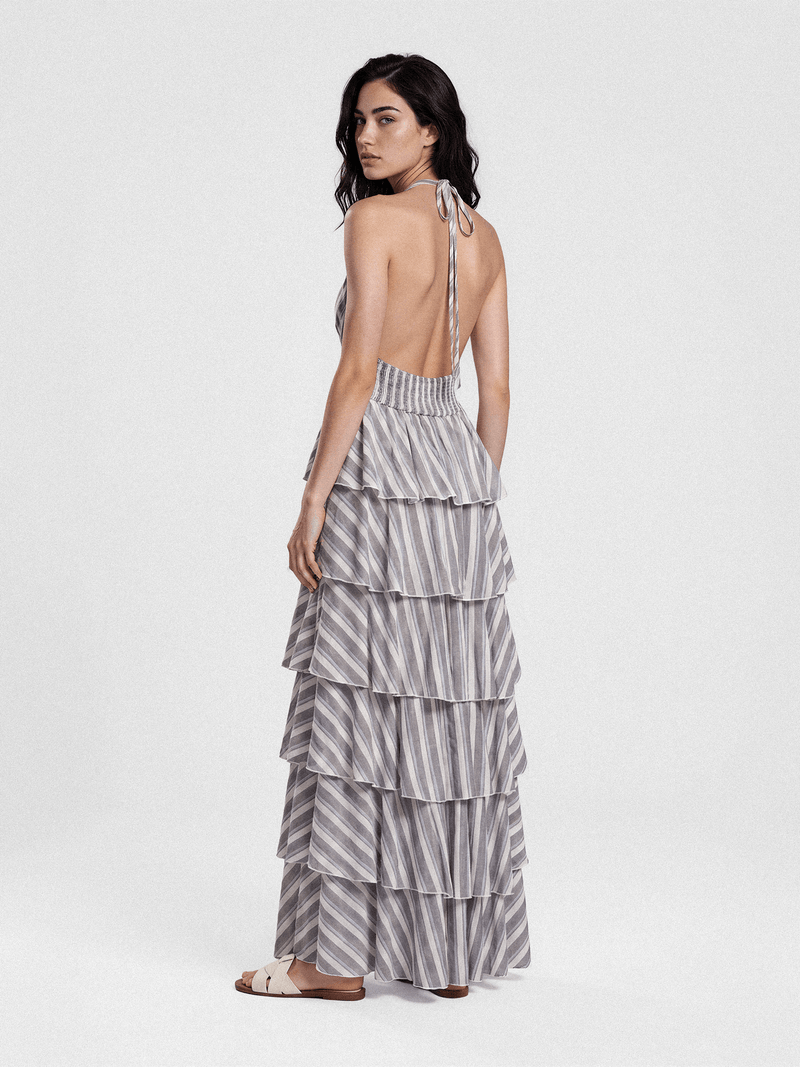 Striped halterneck maxi dress