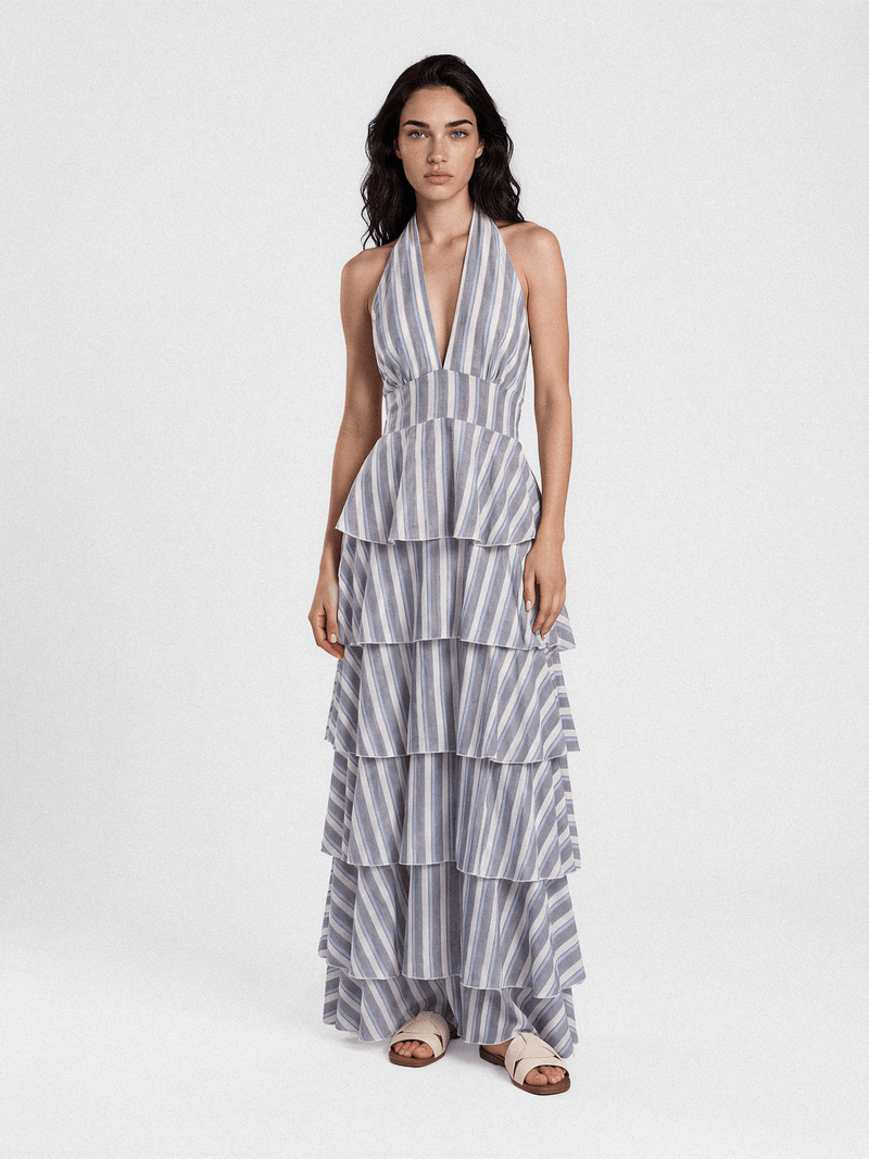 Striped halterneck maxi dress