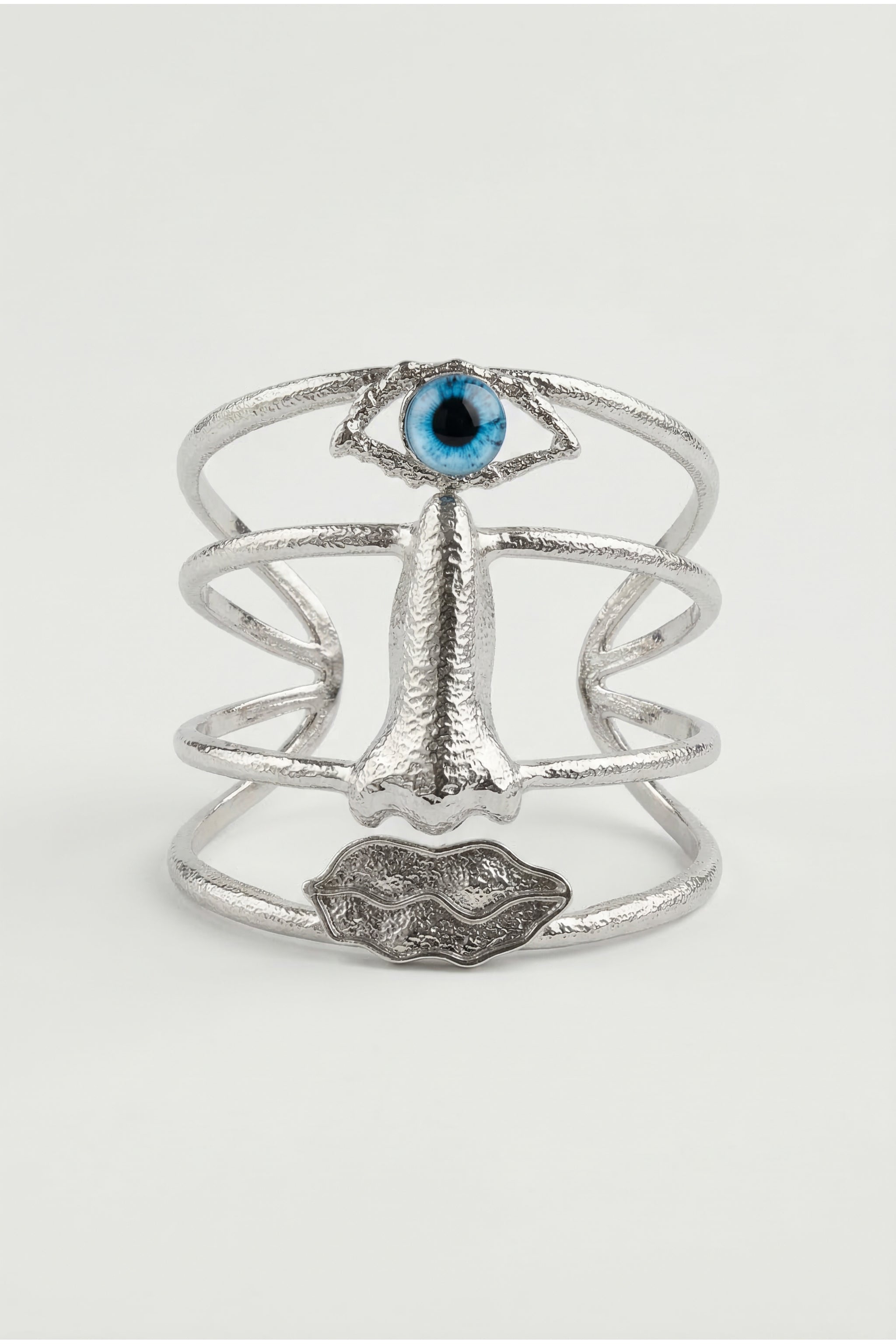 Sculptural face cuff bracelet in silver, image 2