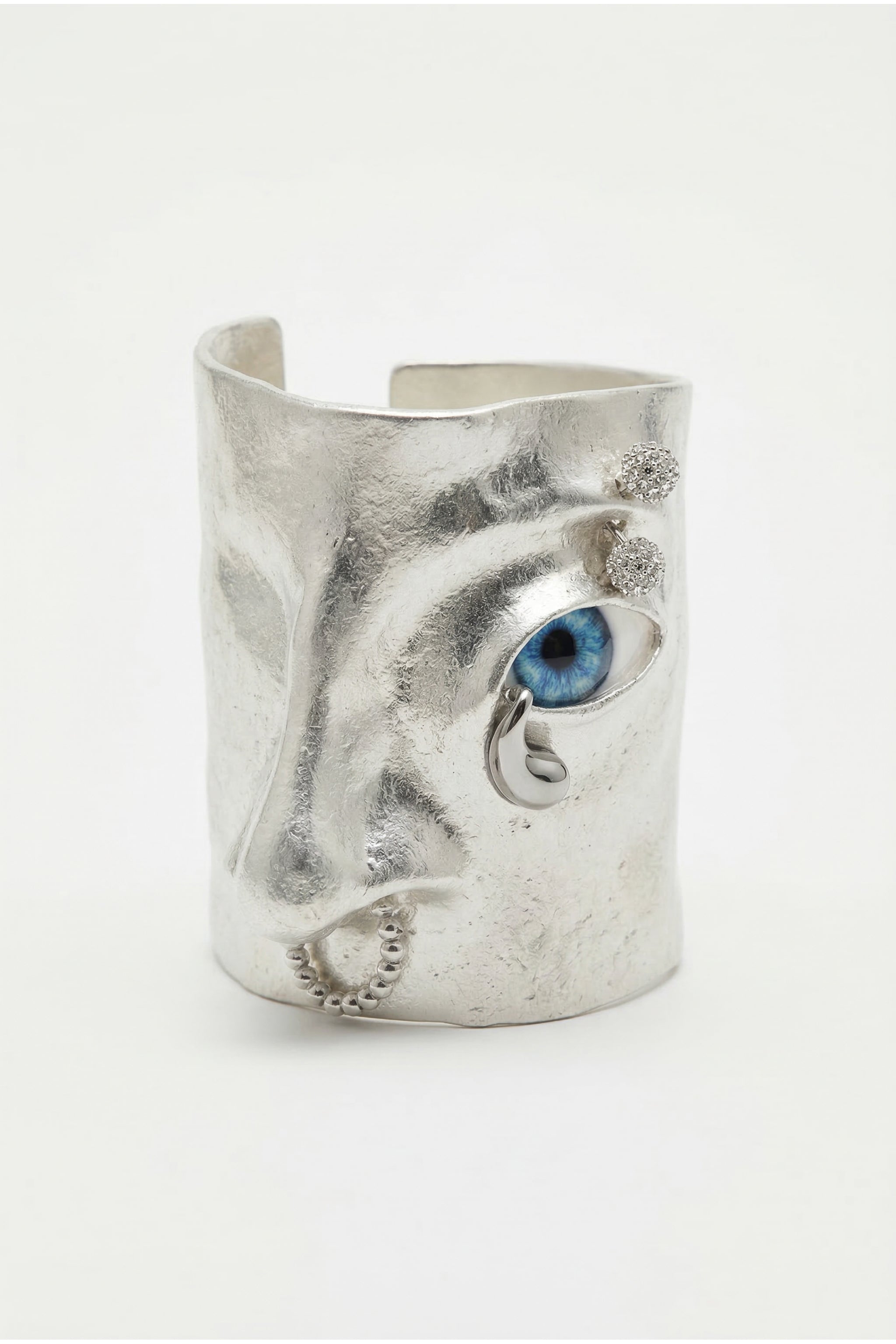 Rhinestone face cuff bracelet in silver image 1