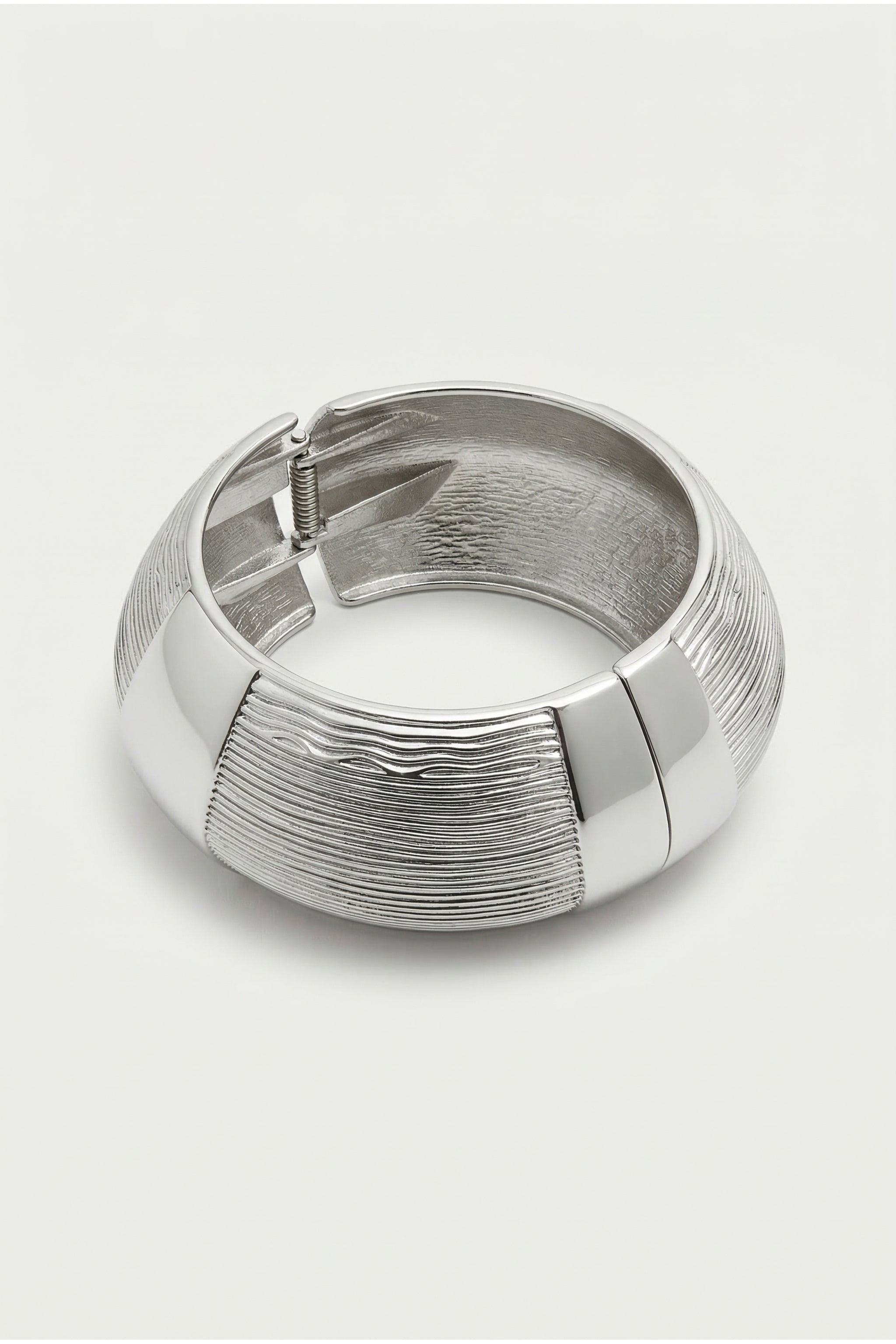 Striped panel cuff bracelet in silver image 1