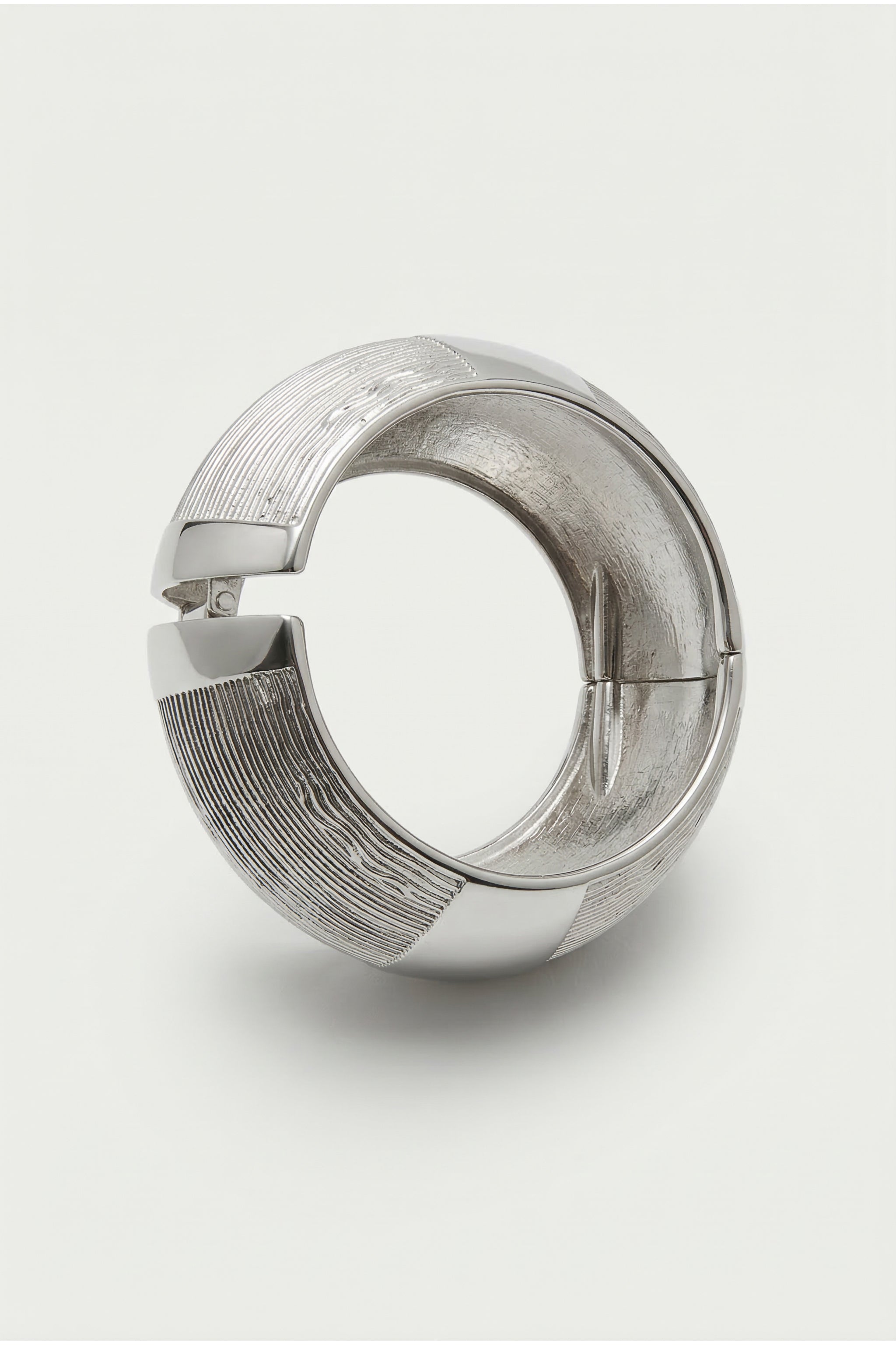 Striped panel cuff bracelet in silver image 2