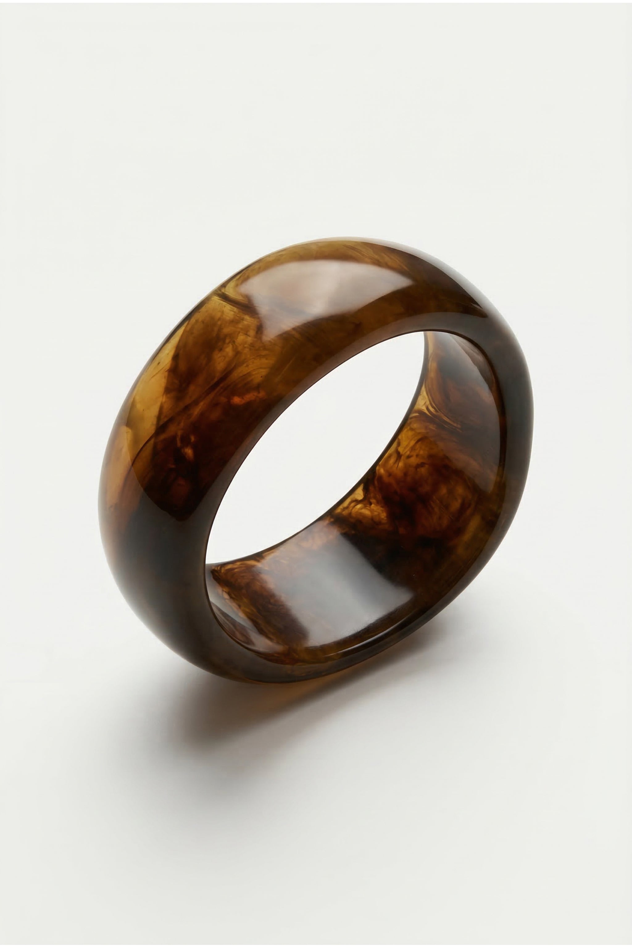 Rounded resin cuff bracelet in brown image 1