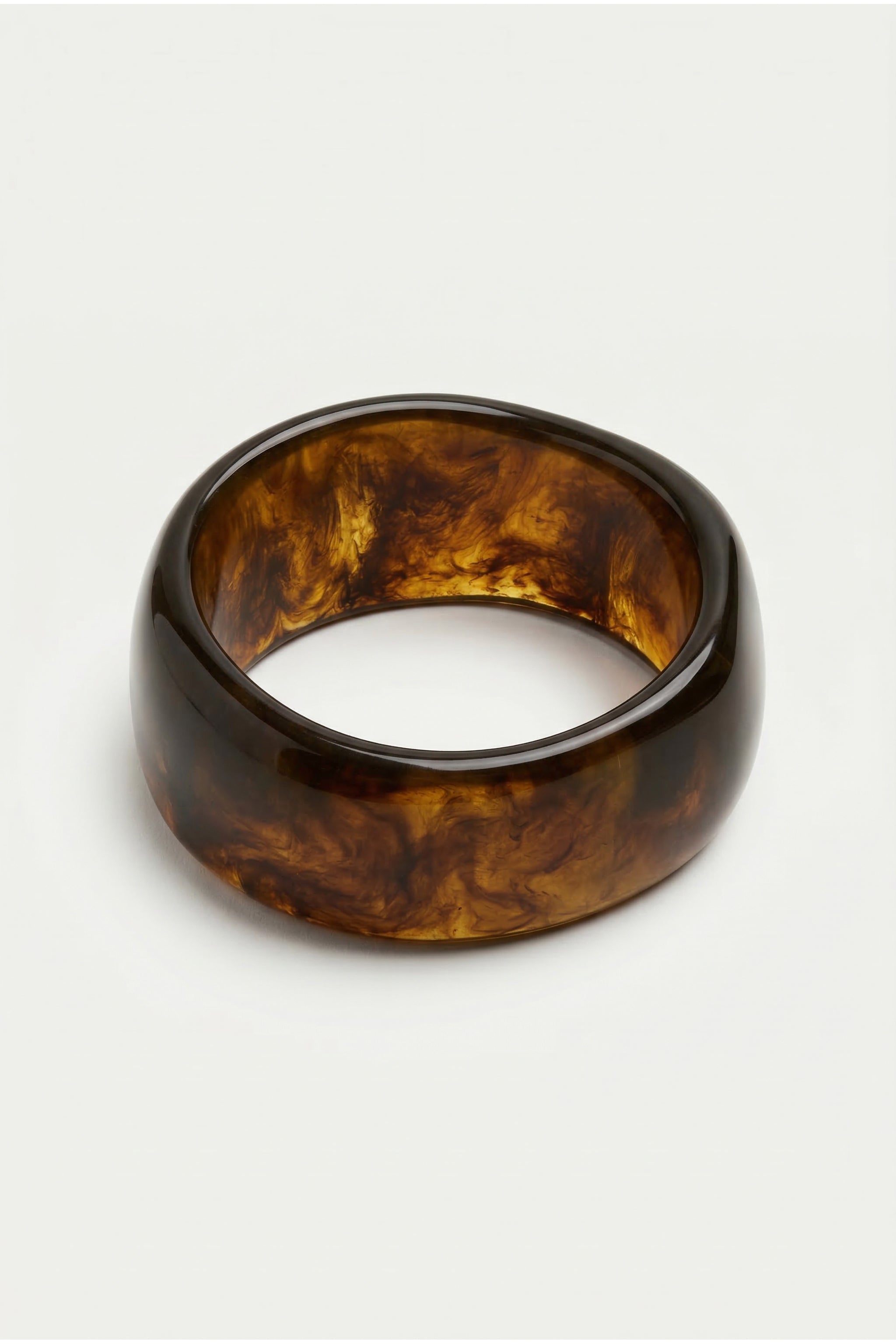 Rounded resin cuff bracelet in brown image 2