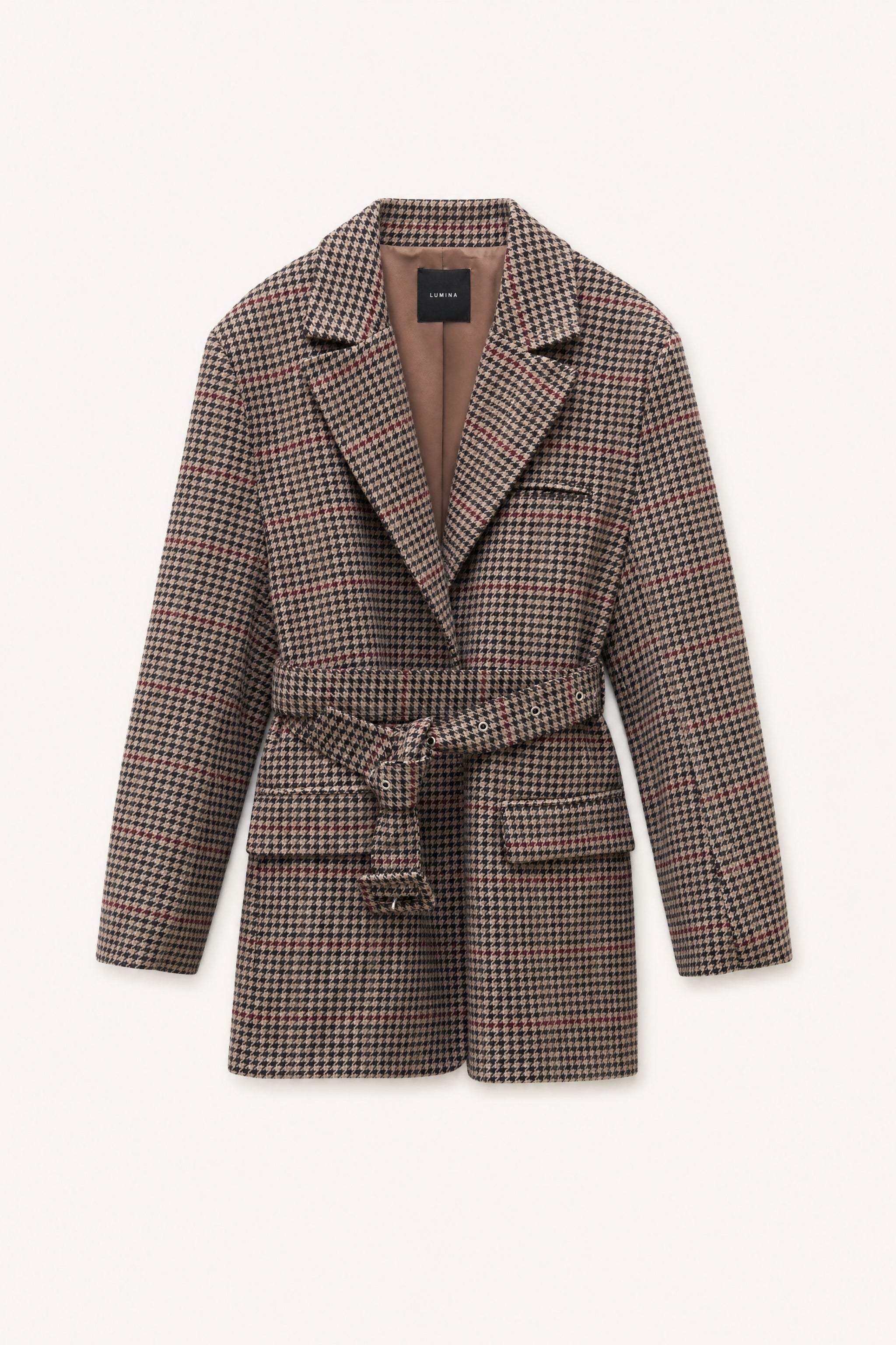 Cropped houndstooth belted jacket packshot image 1