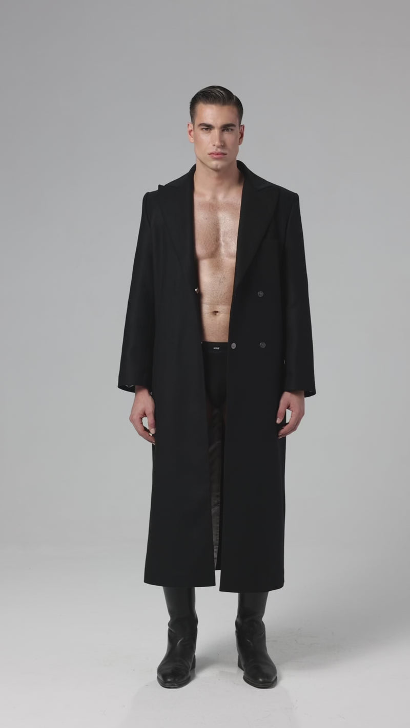 Płaszcz męski maxi z wełny i kaszmiru