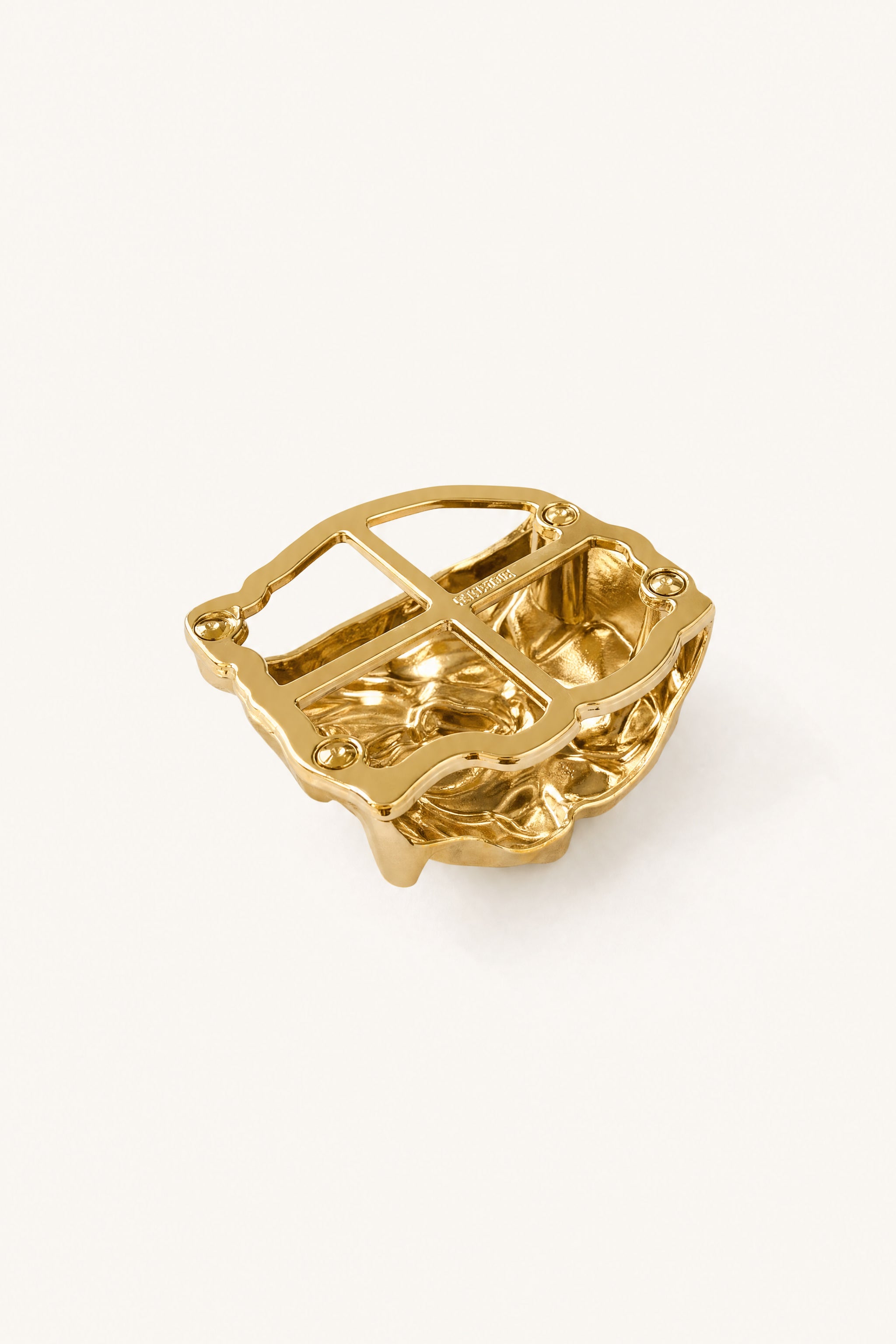 Sculptural hammered scarf ring in gold image 2