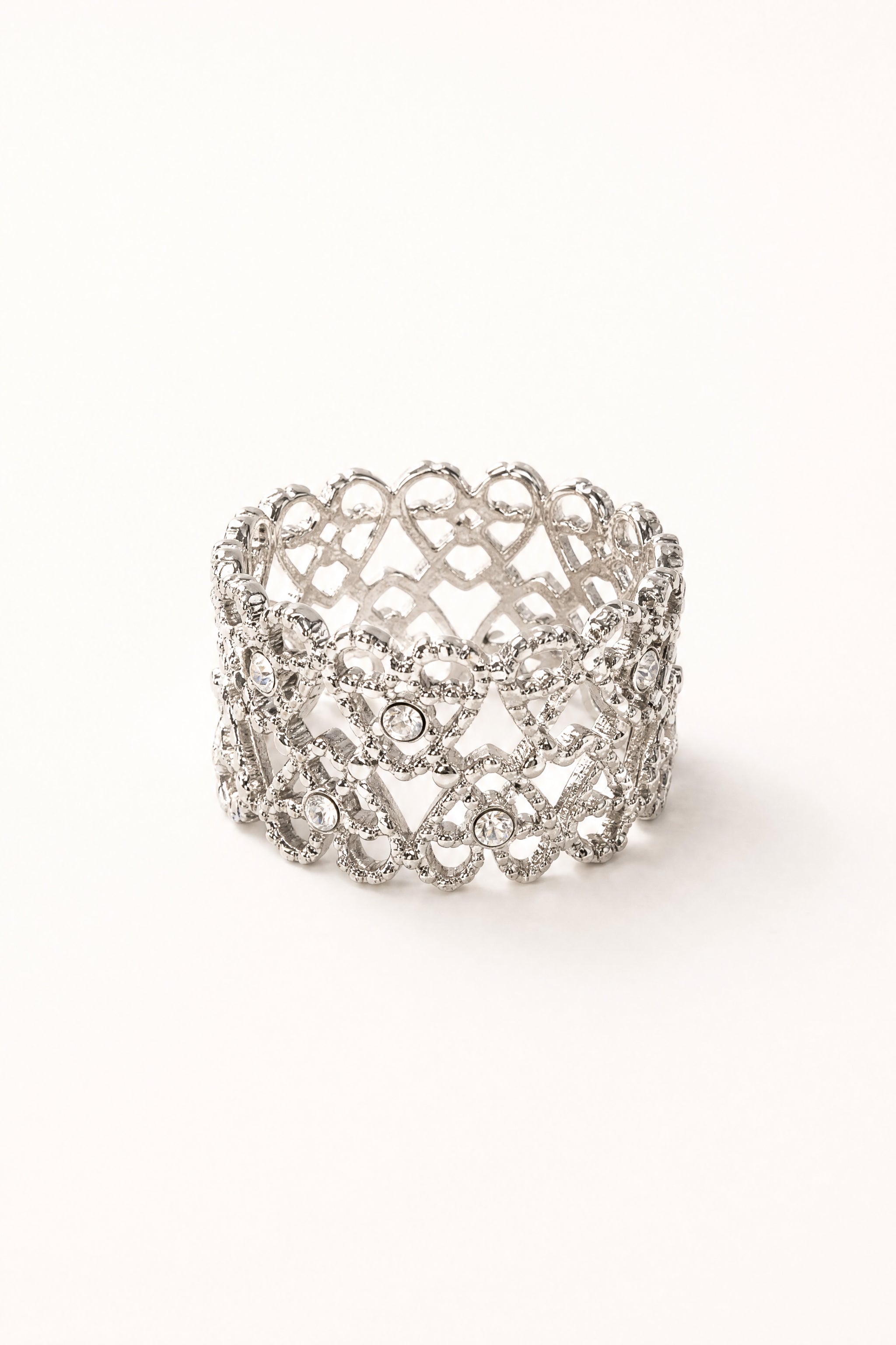 Rhinestone heart scarf ring in silver image 1