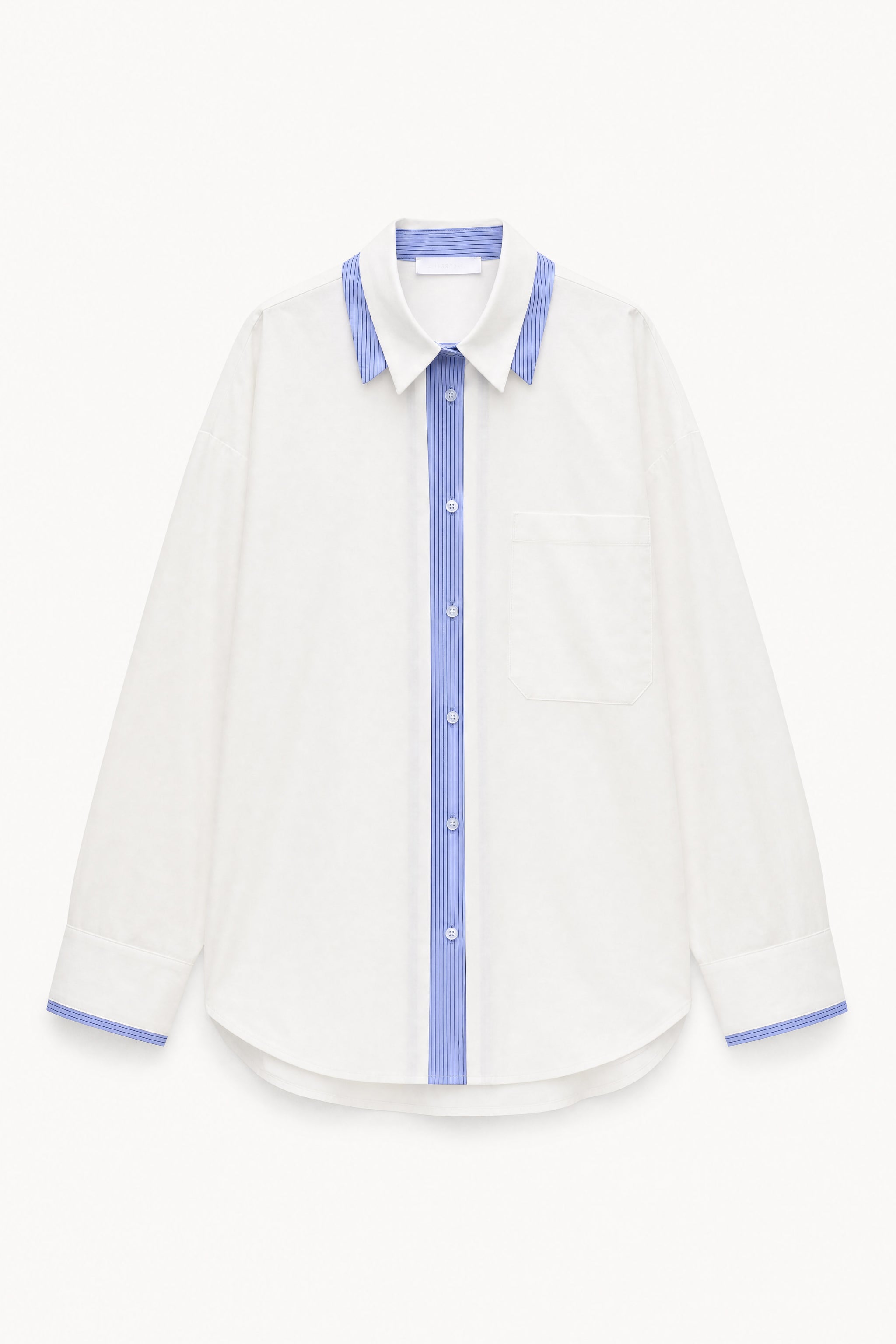 Striped detail poplin shirt in white packshot image 1