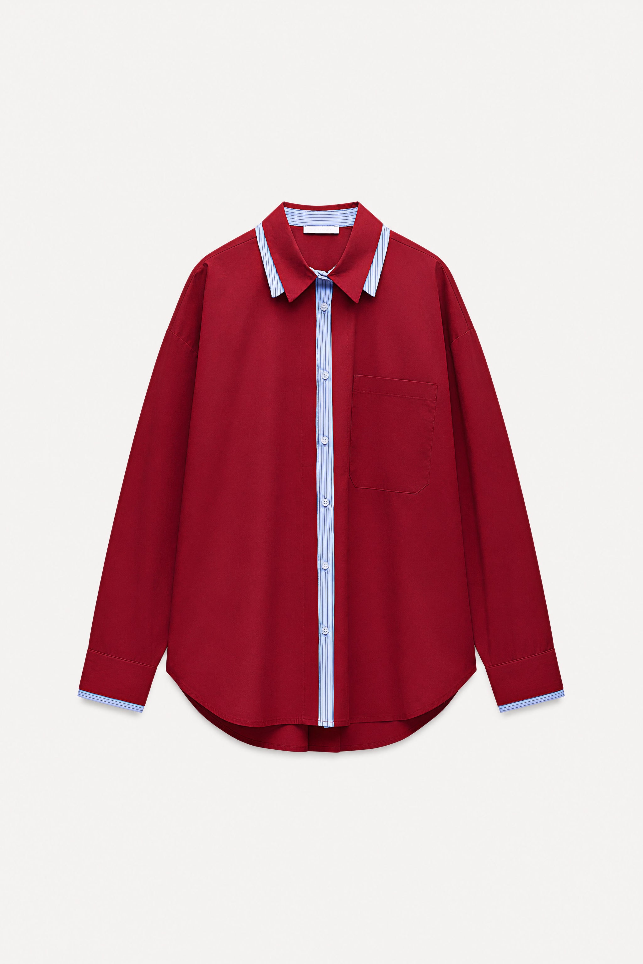 Striped detail poplin shirt in red packshot image 1