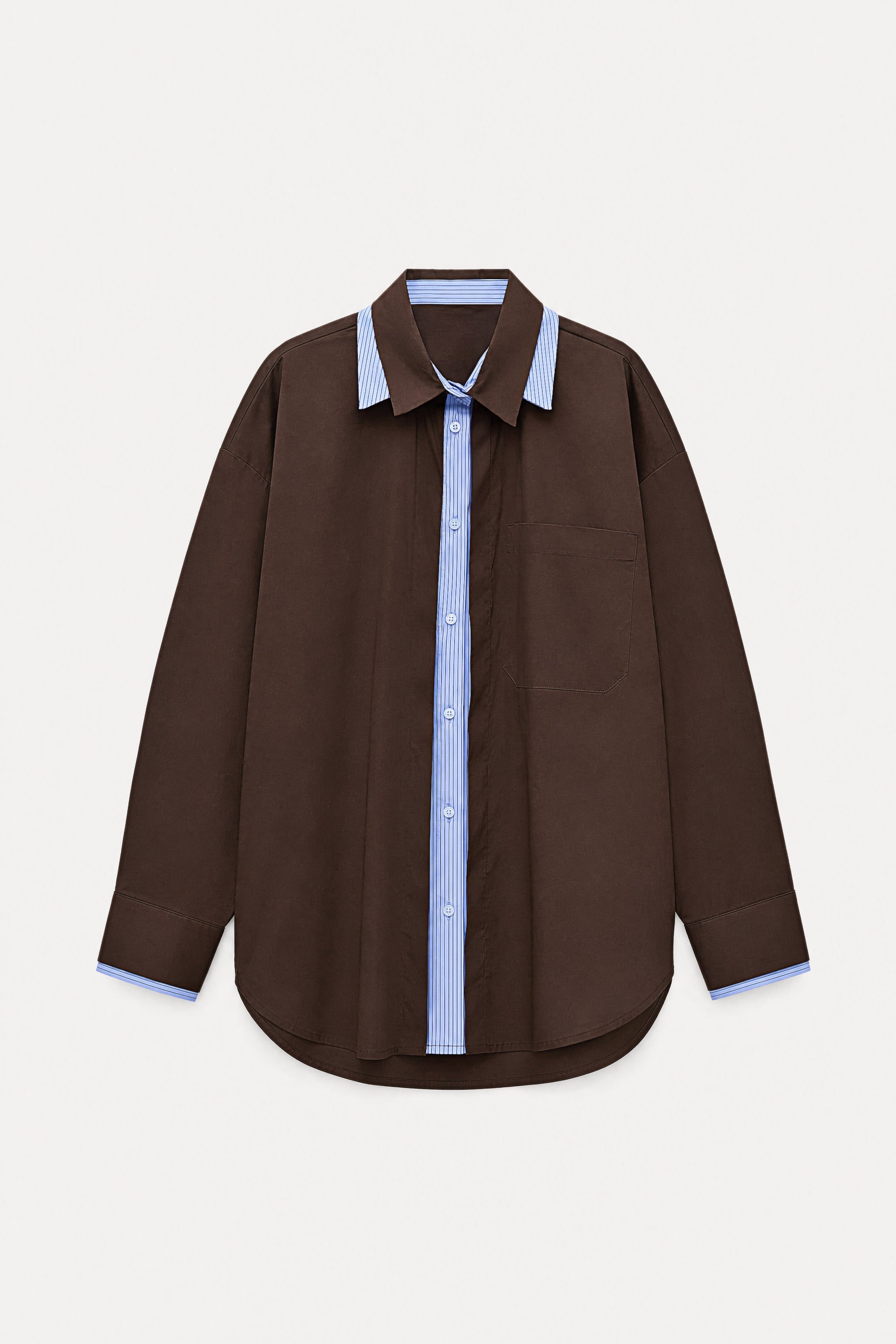 Striped detail poplin shirt in brown packshot image 1