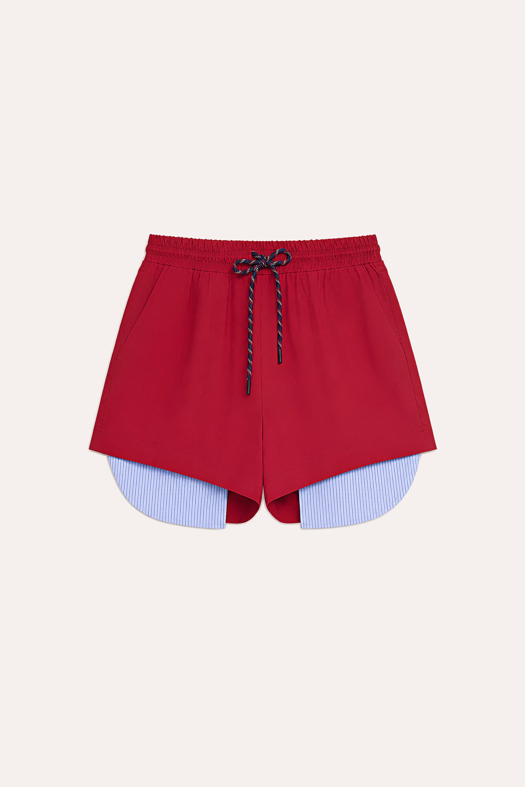 Striped detail cotton shorts in red packshot image 1